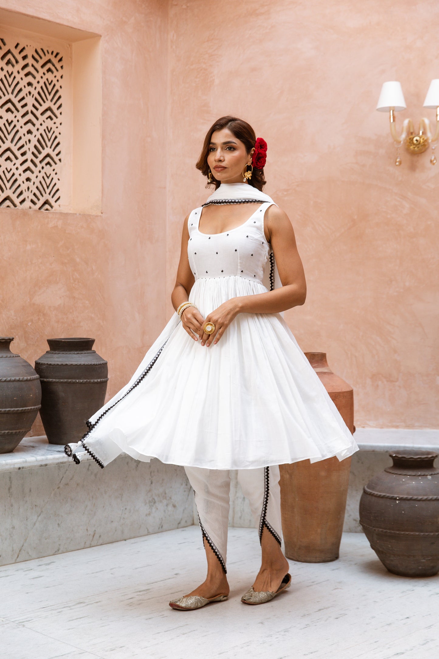 Scoop Neck Dhoti White
