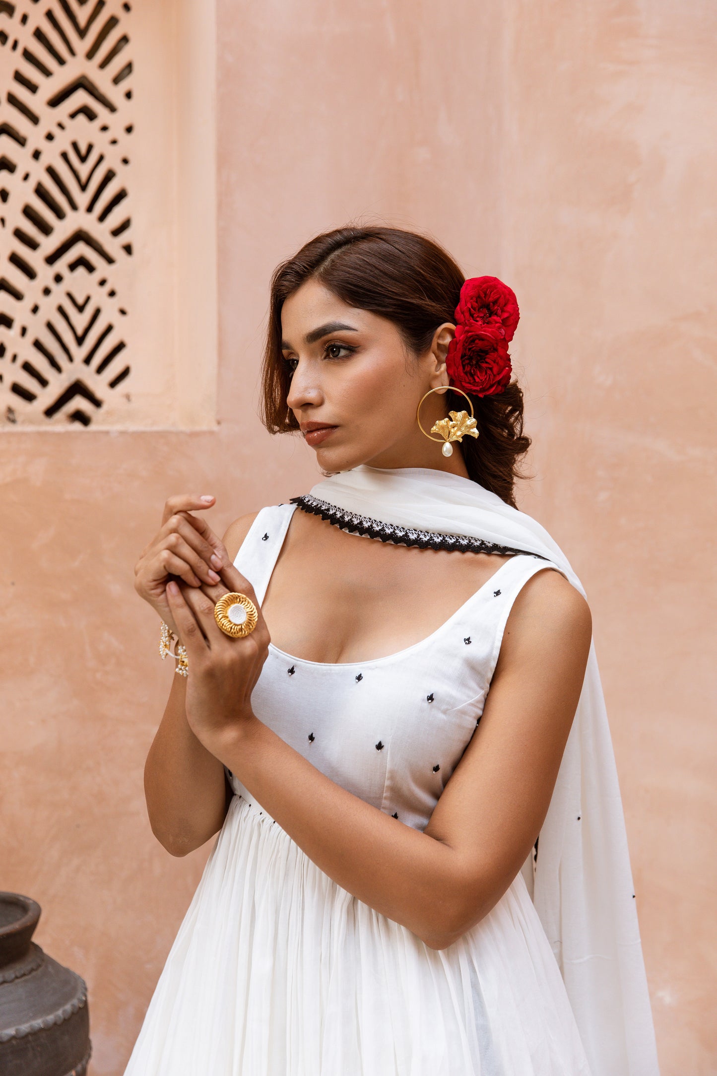 Scoop Neck Dhoti White