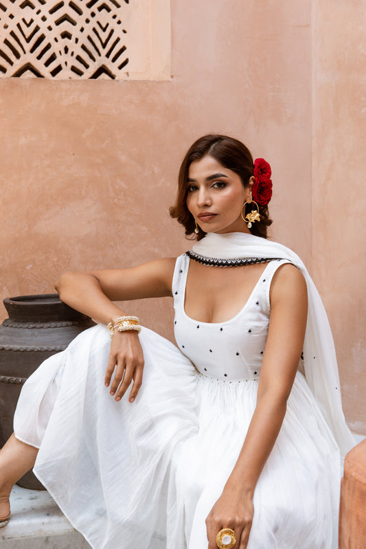 Scoop Neck Dhoti White