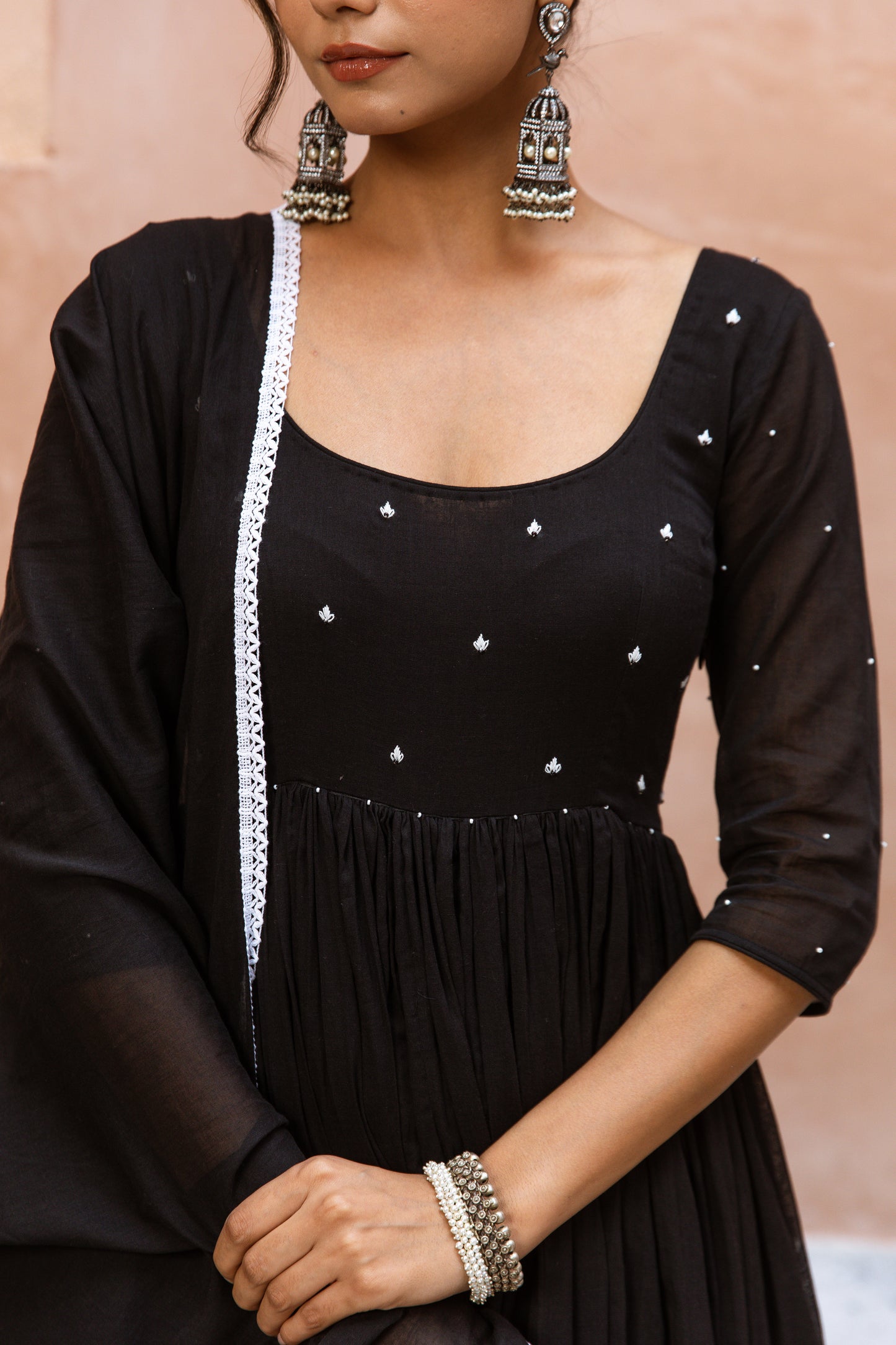 Scoop Neck Dhoti Sleeved Black