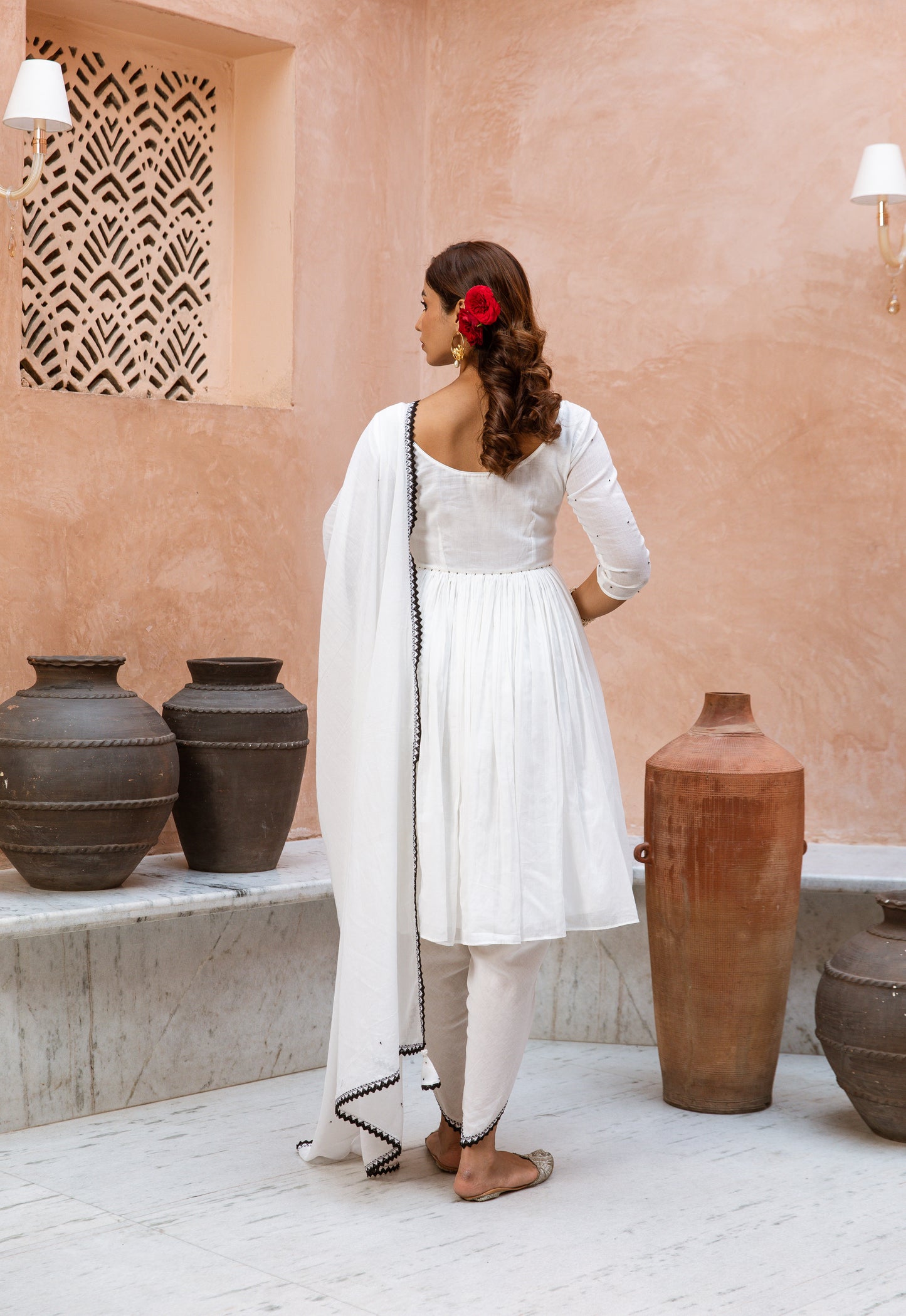 Scoop Neck Dhoti Sleeved White