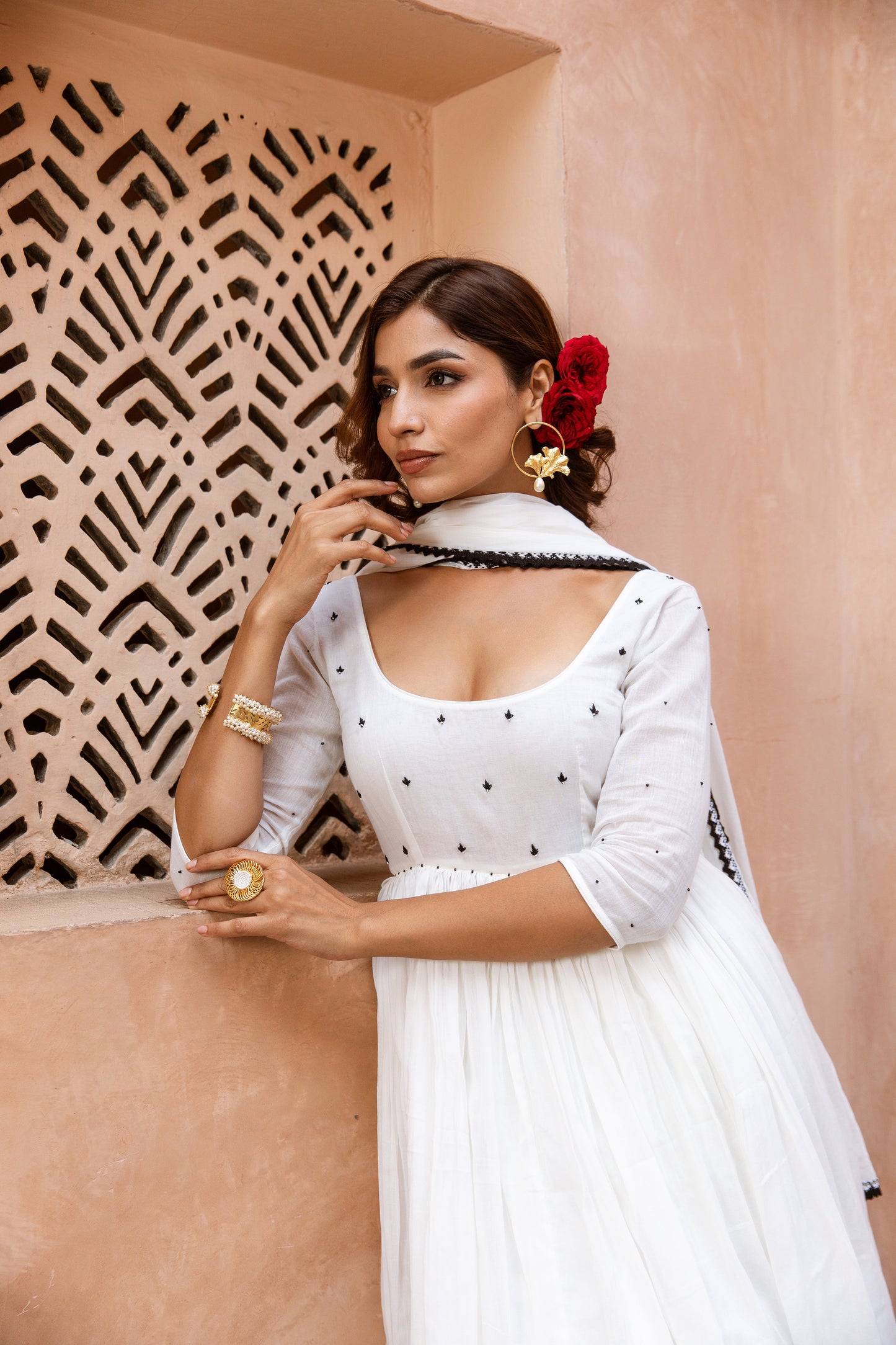 Scoop Neck Dhoti Sleeved White