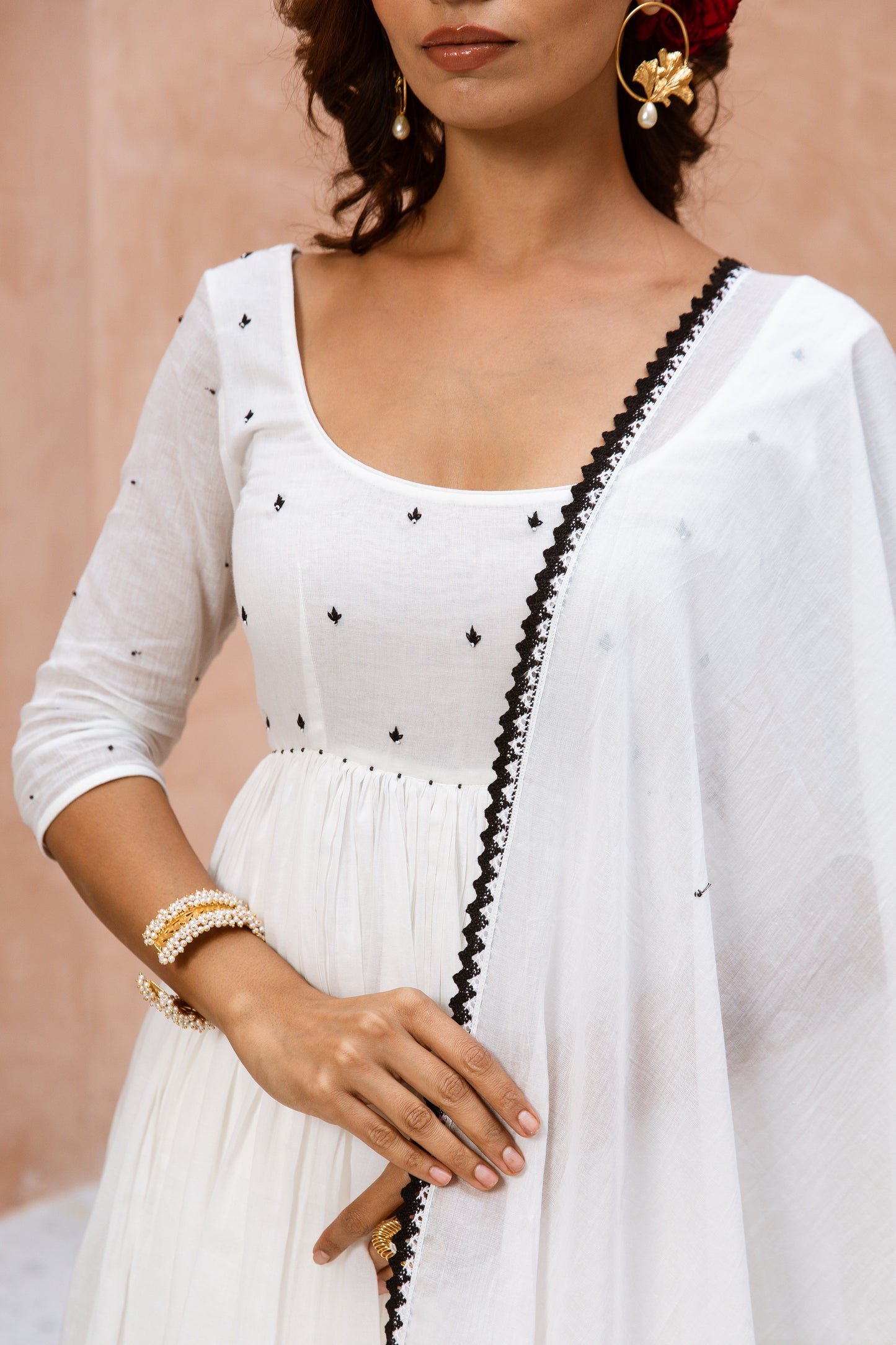 Scoop Neck Dhoti Sleeved White