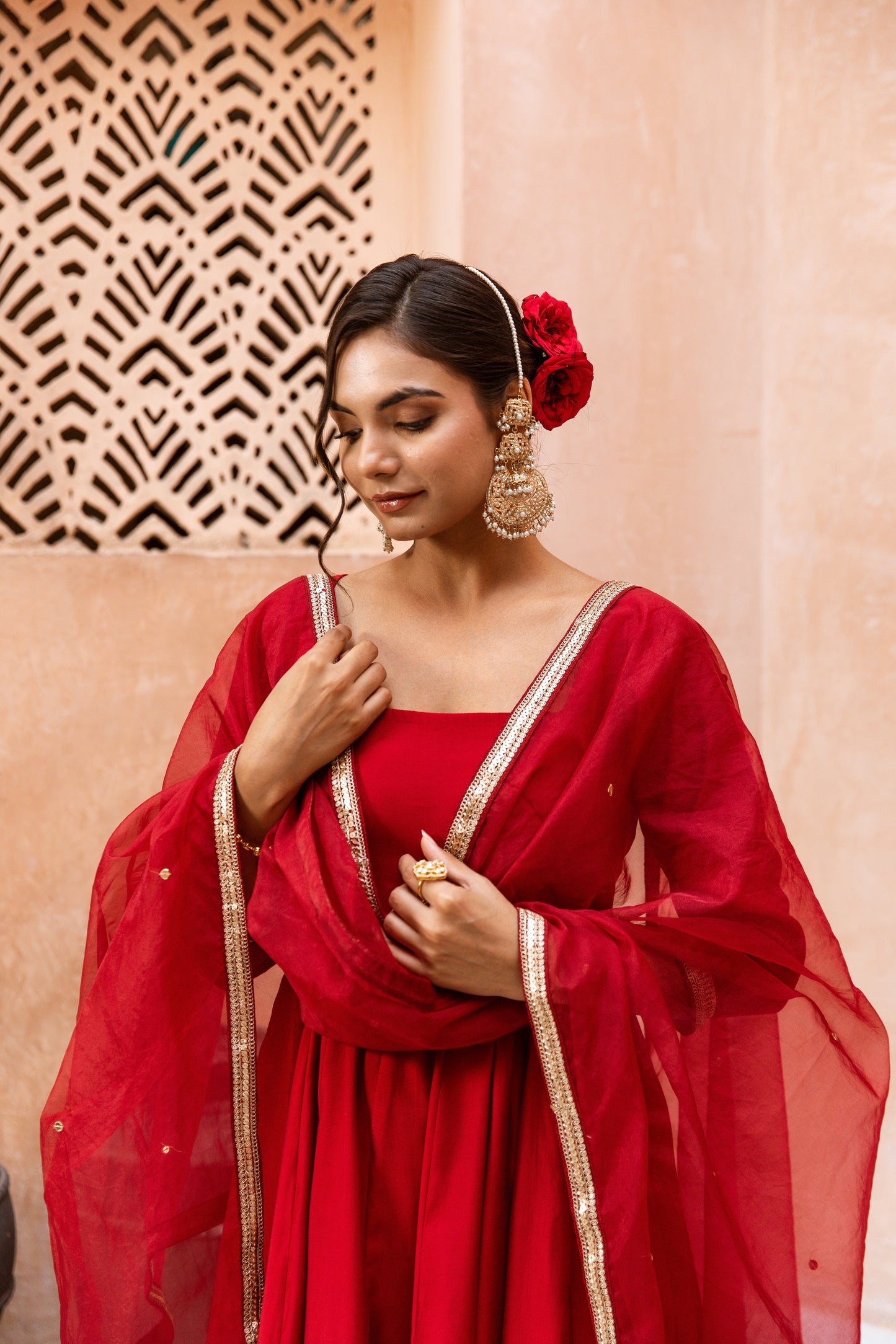 Anarkali Sleeved Red