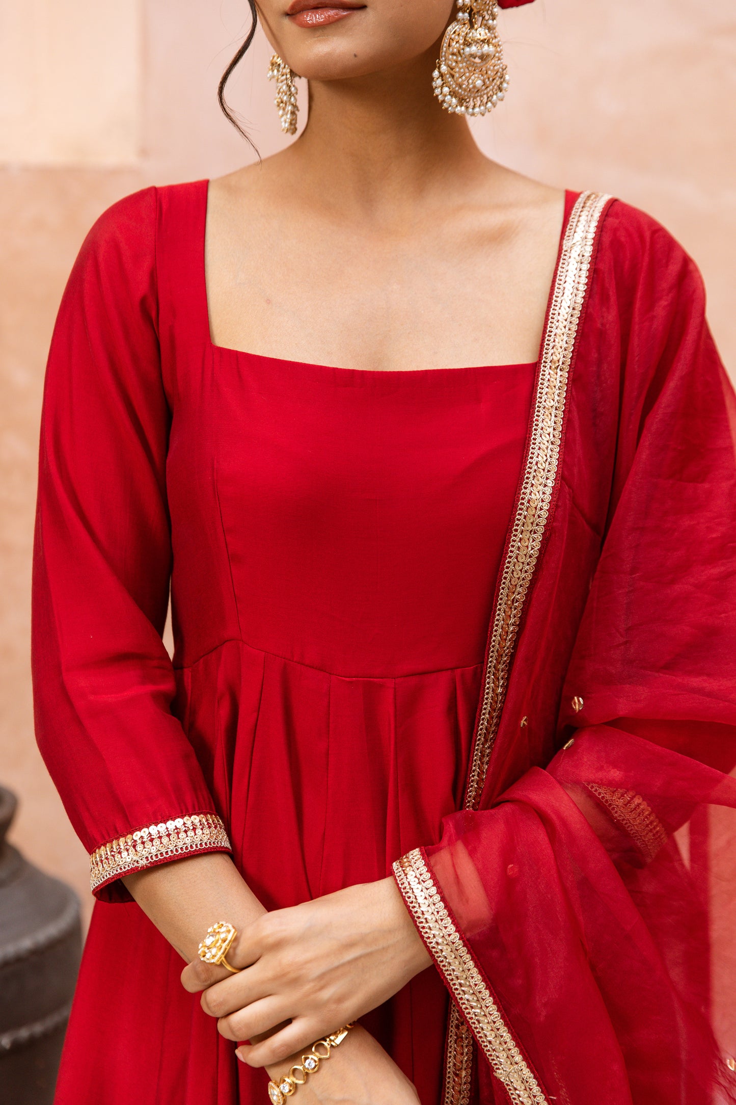 Anarkali Sleeved Red