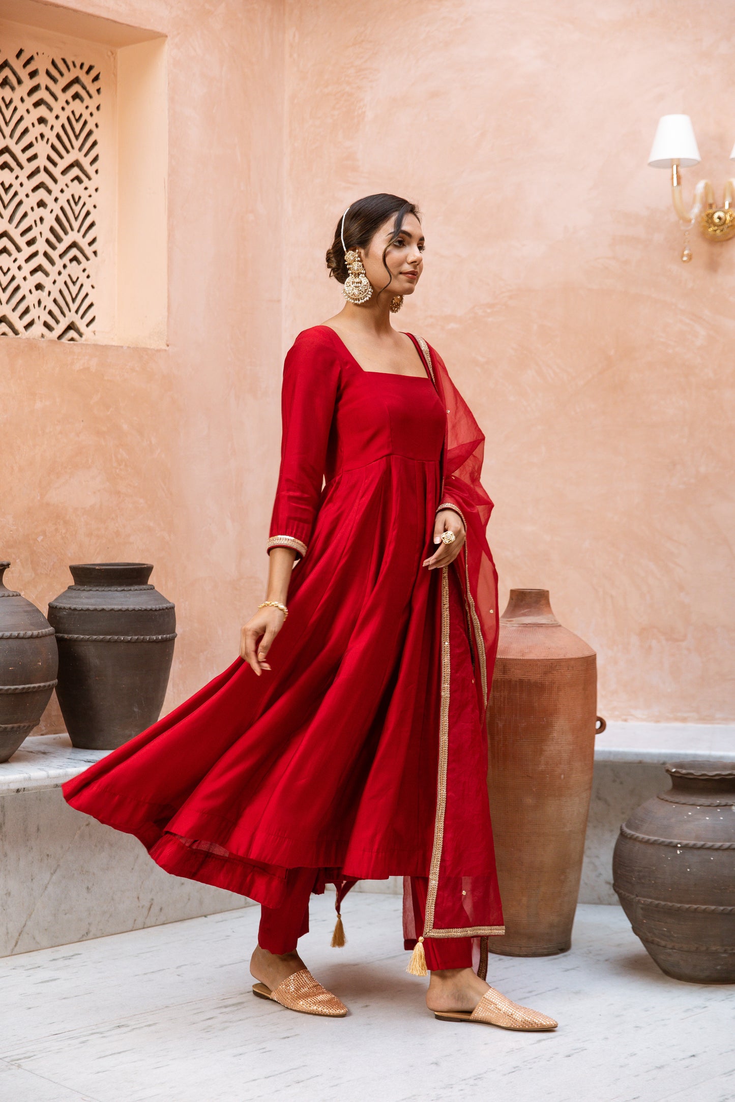 Anarkali Sleeved Red