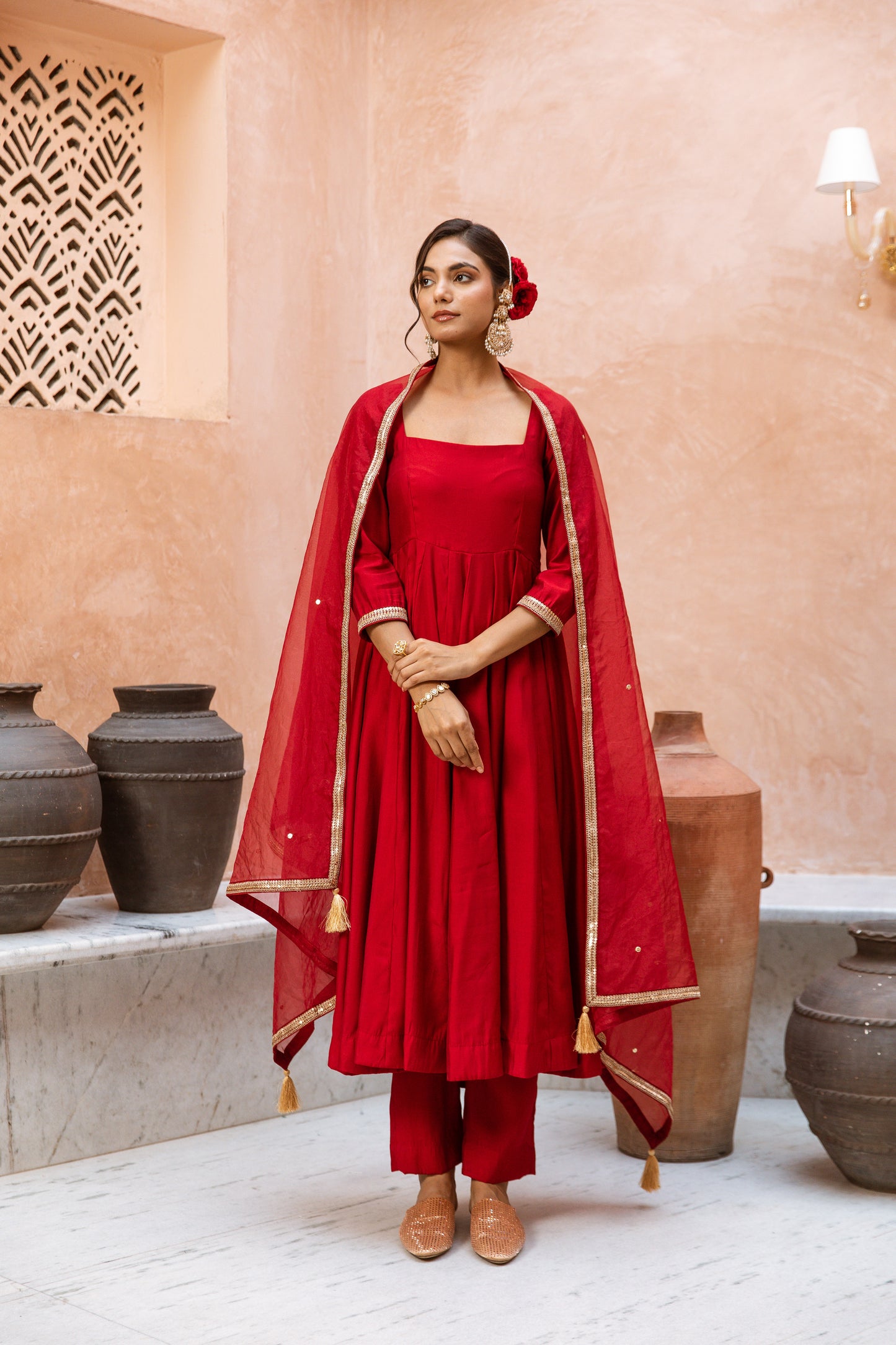 Anarkali Sleeved Red