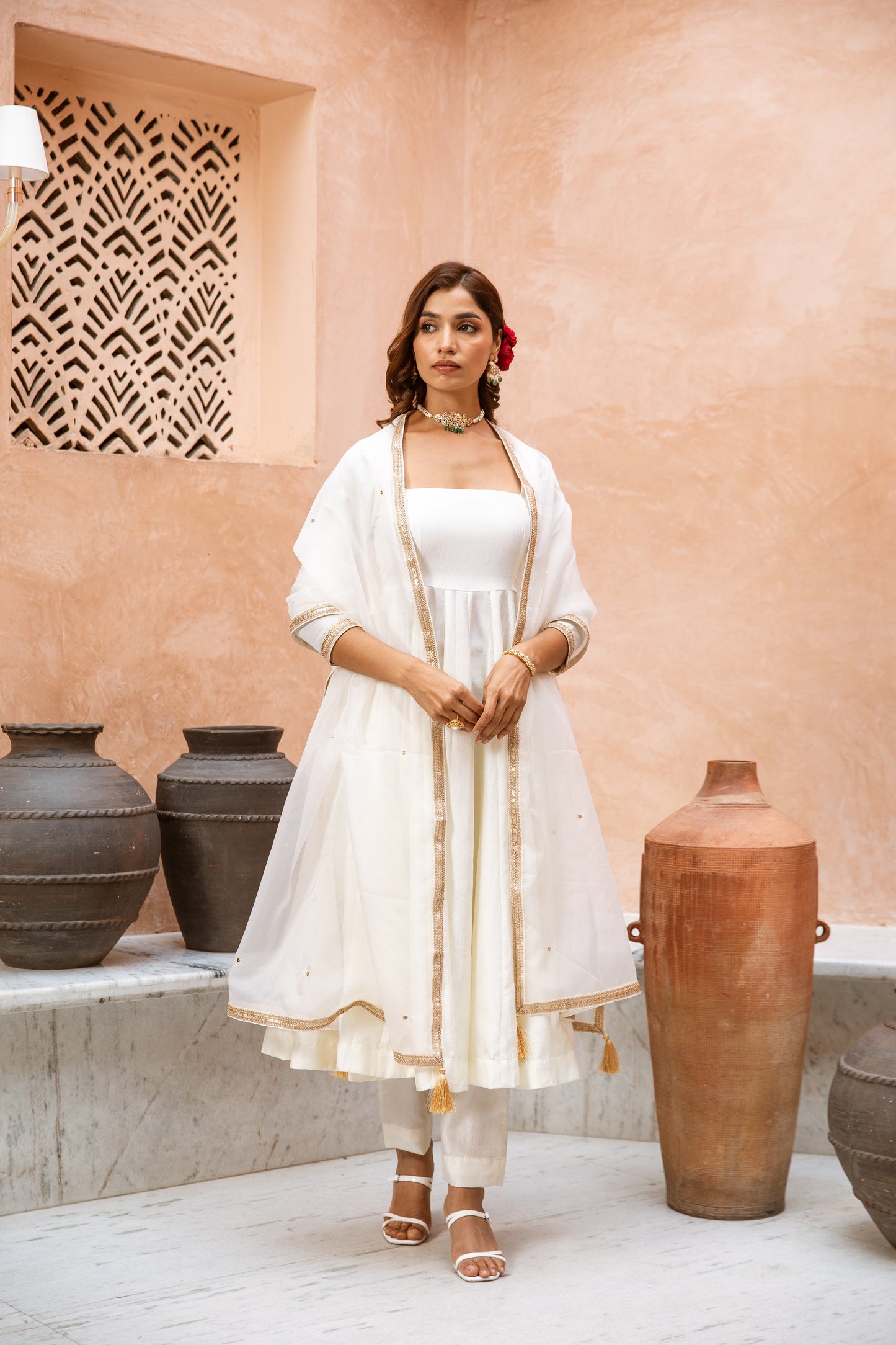 Anarkali Sleeved White