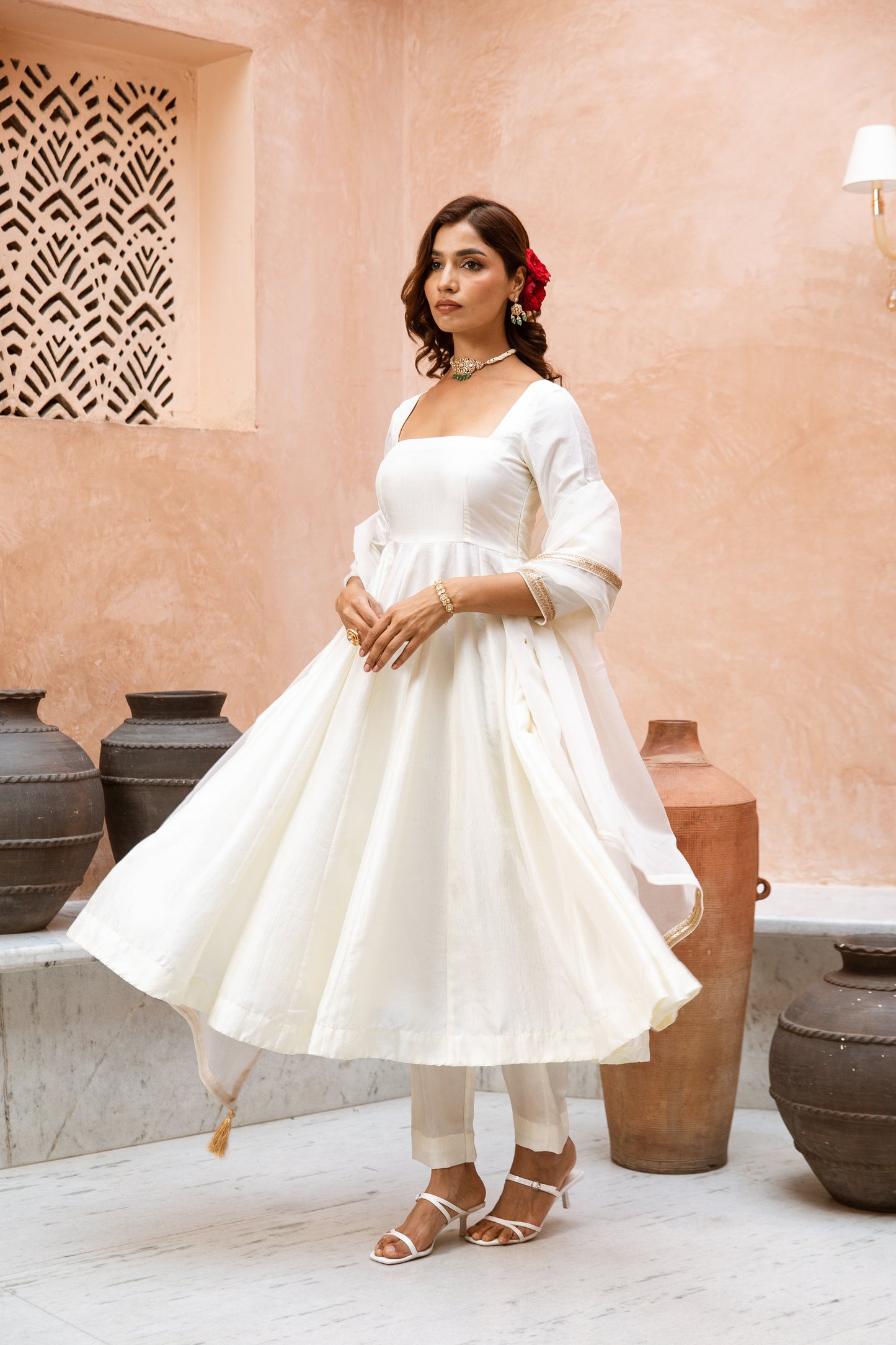 Anarkali Sleeved White