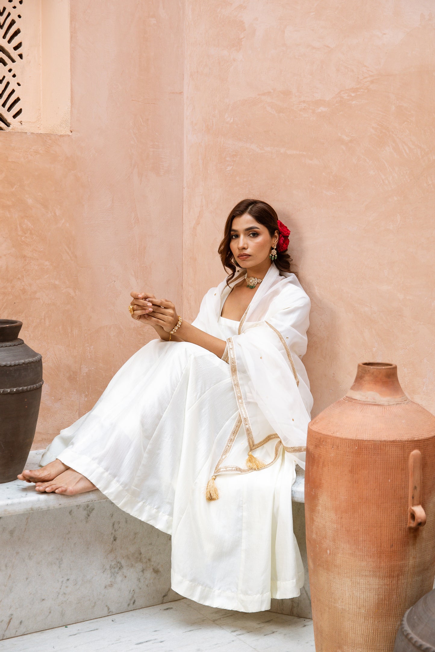 Anarkali Sleeved White