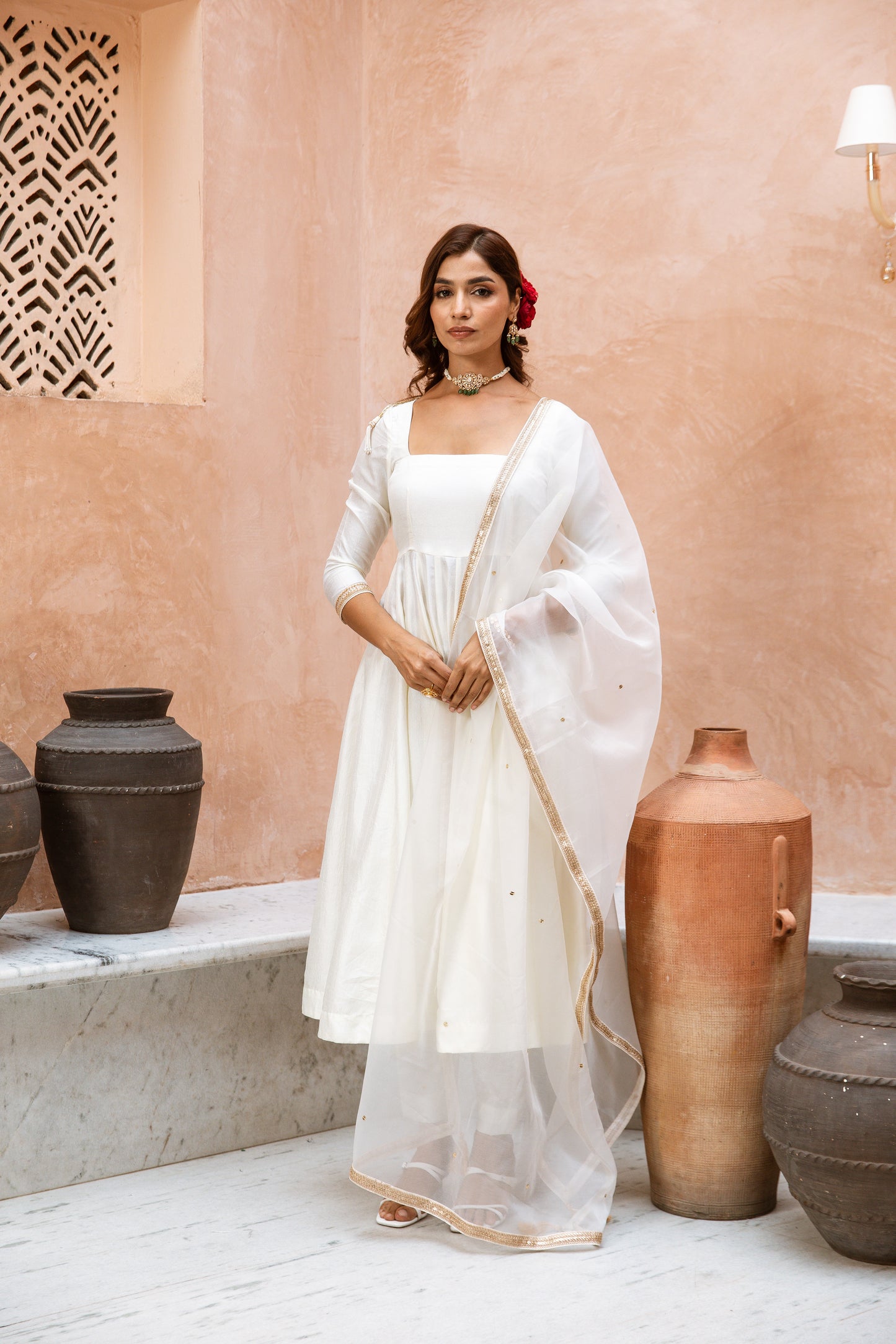 Anarkali Sleeved White