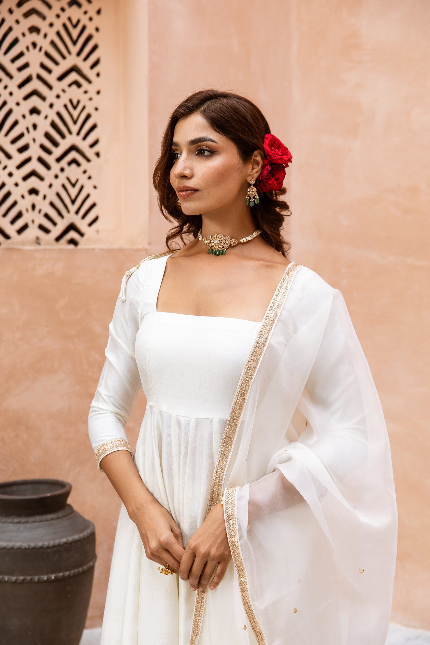 Anarkali Sleeved White