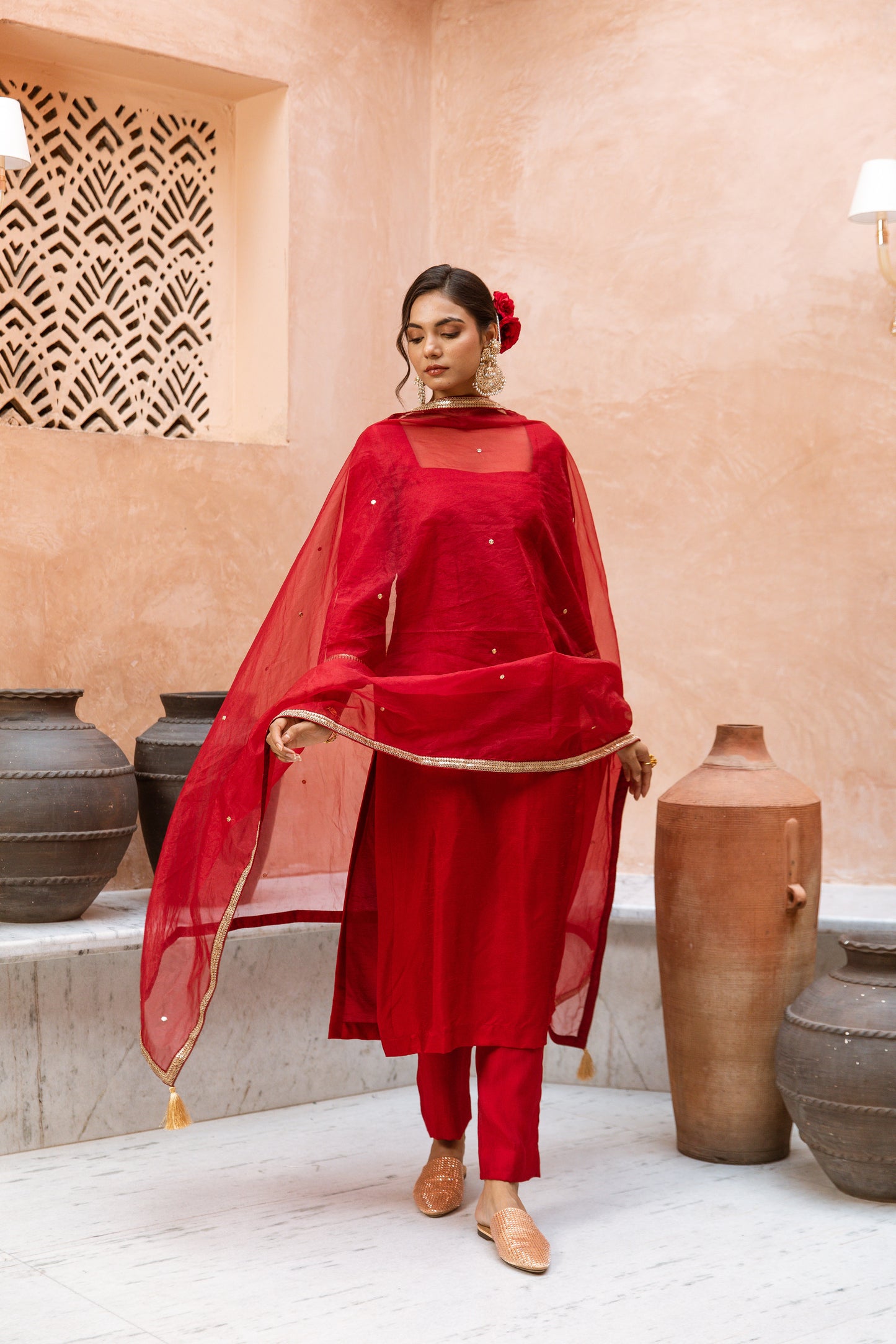 Straight Cut Sleeved Red