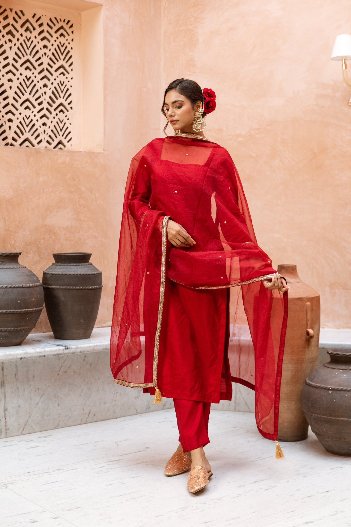 Straight Cut Sleeved Red