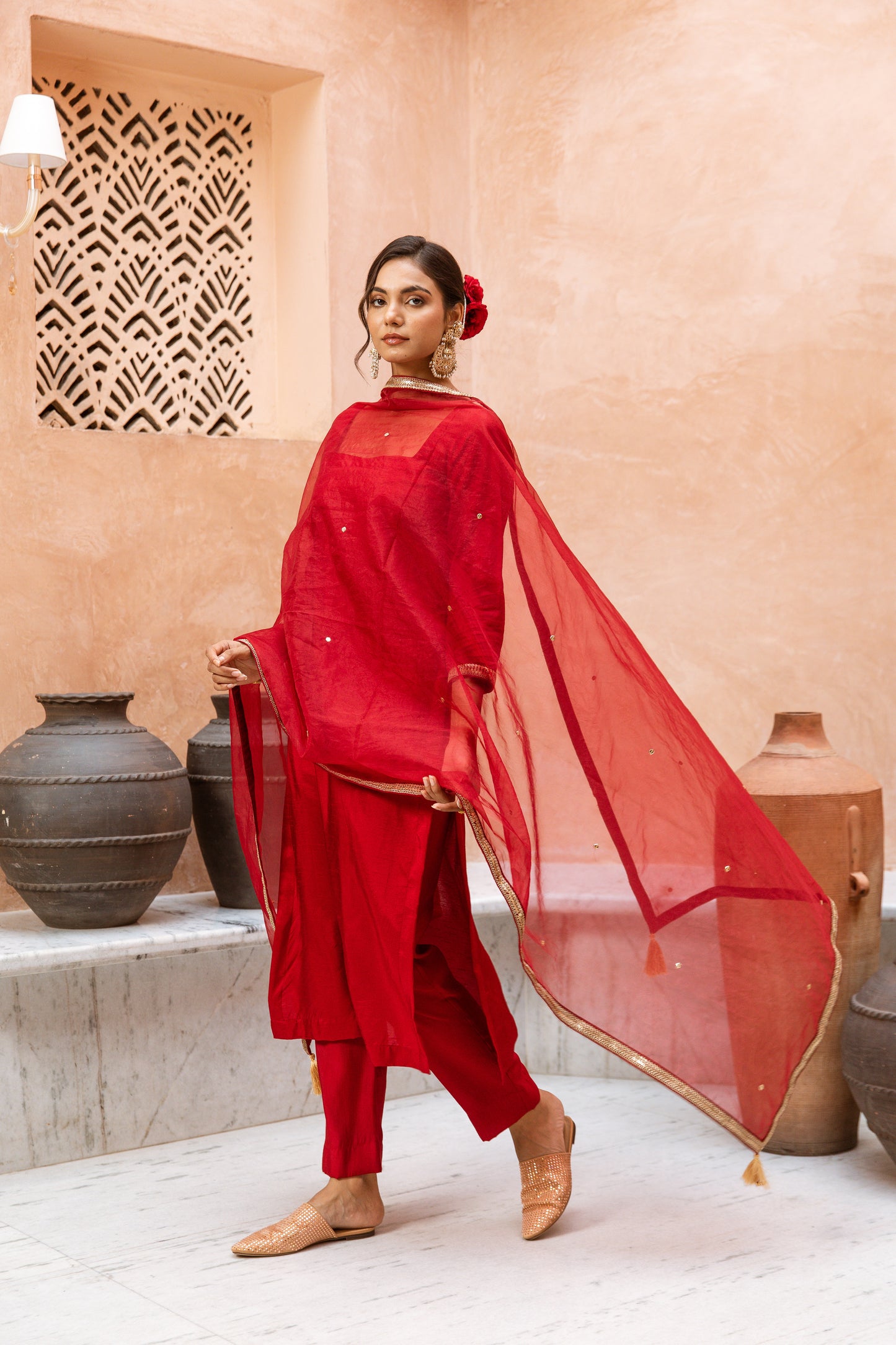 Straight Cut Sleeved Red