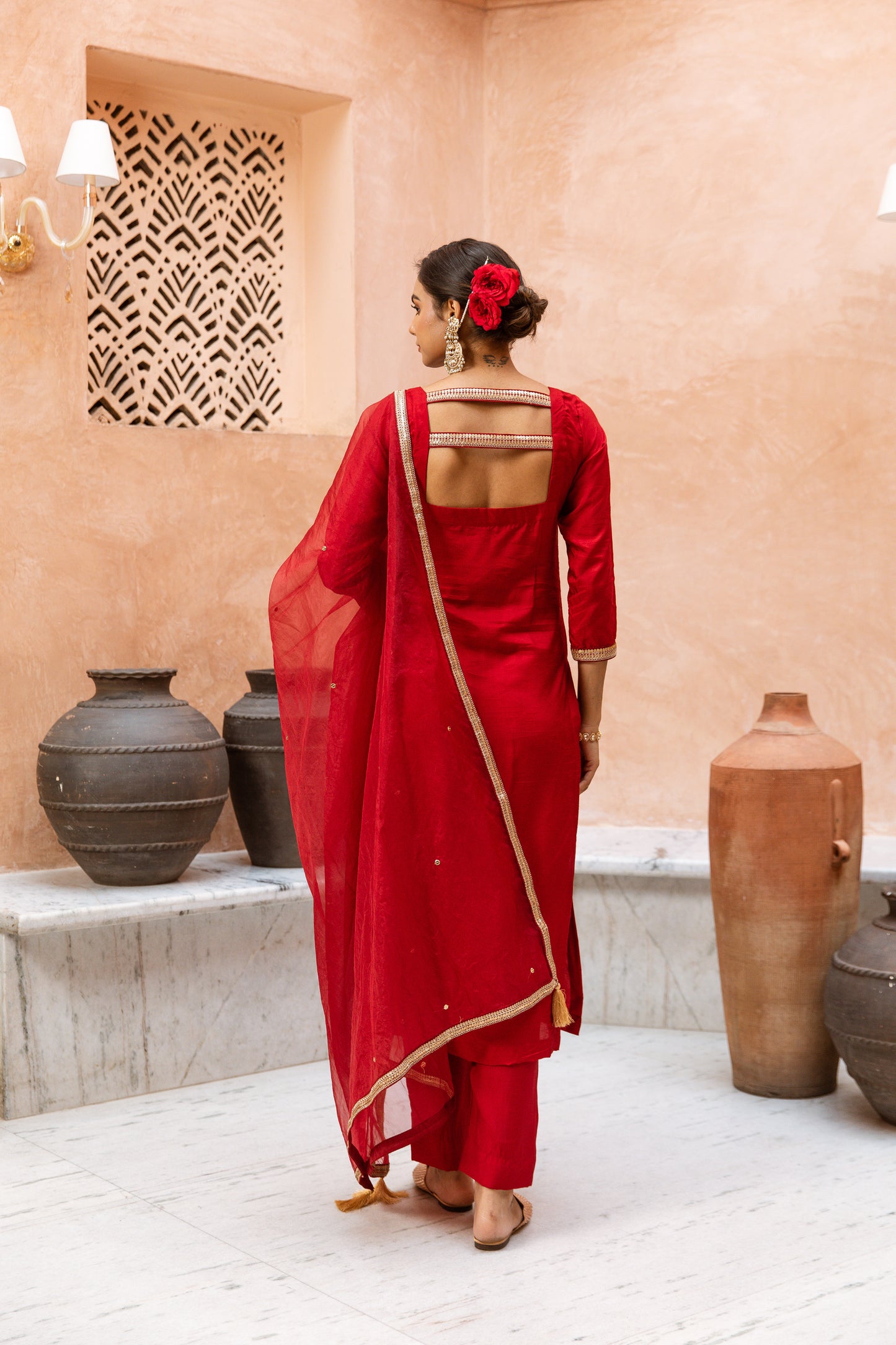 Straight Cut Sleeved Red