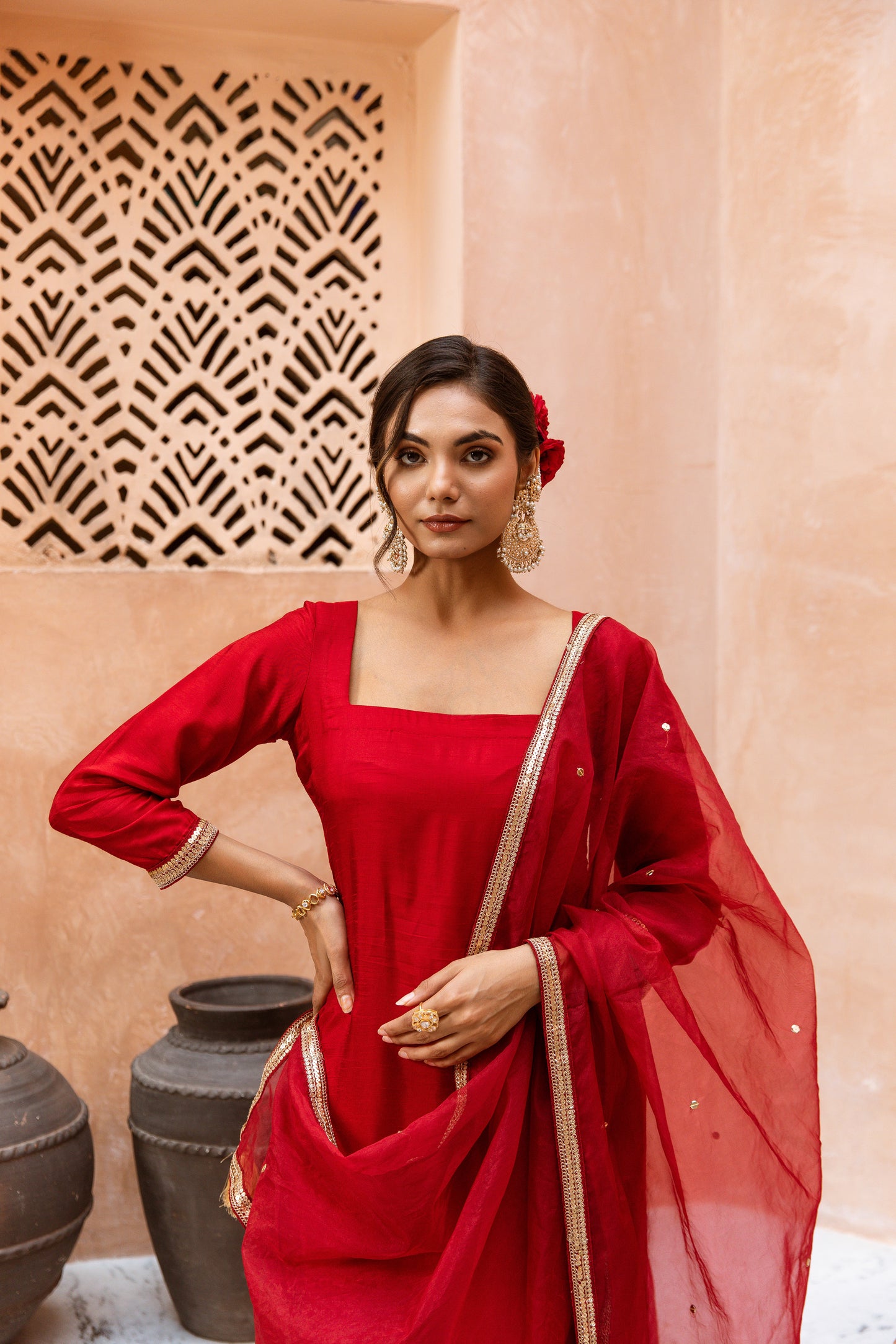 Straight Cut Sleeved Red