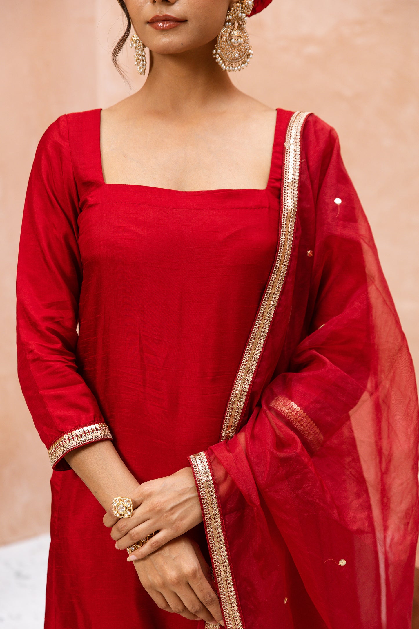 Straight Cut Sleeved Red