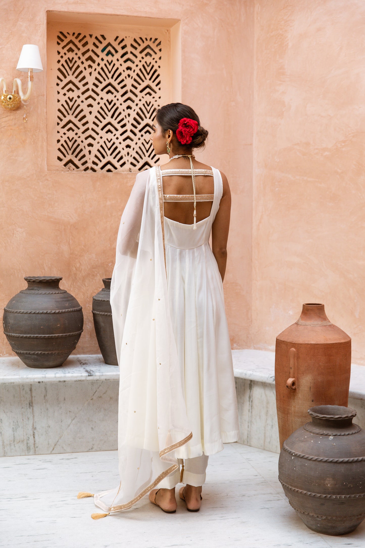 Anarkali Sleeveless White
