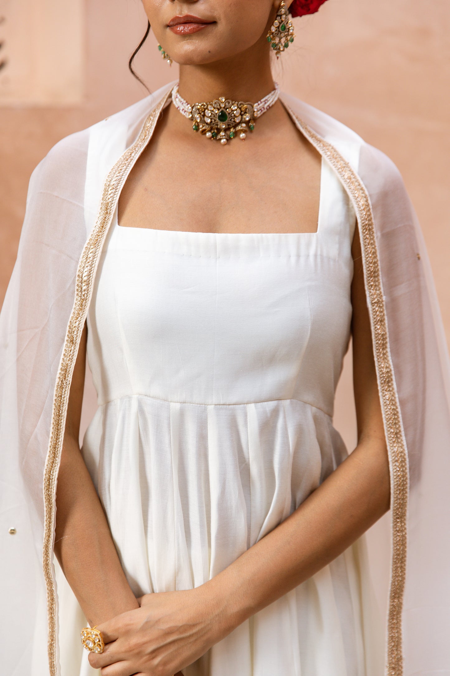 Anarkali Sleeveless White