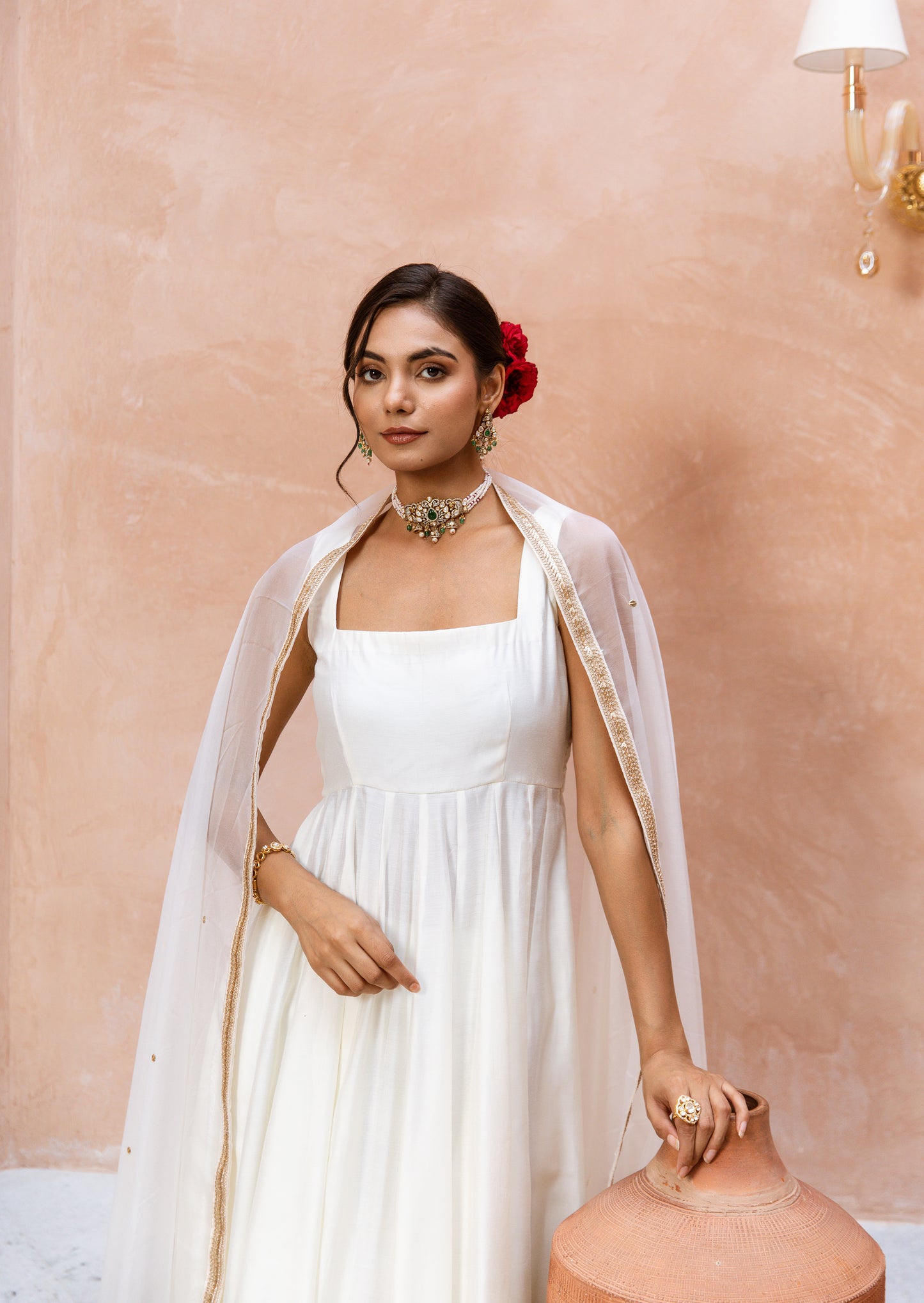 Anarkali Sleeveless White