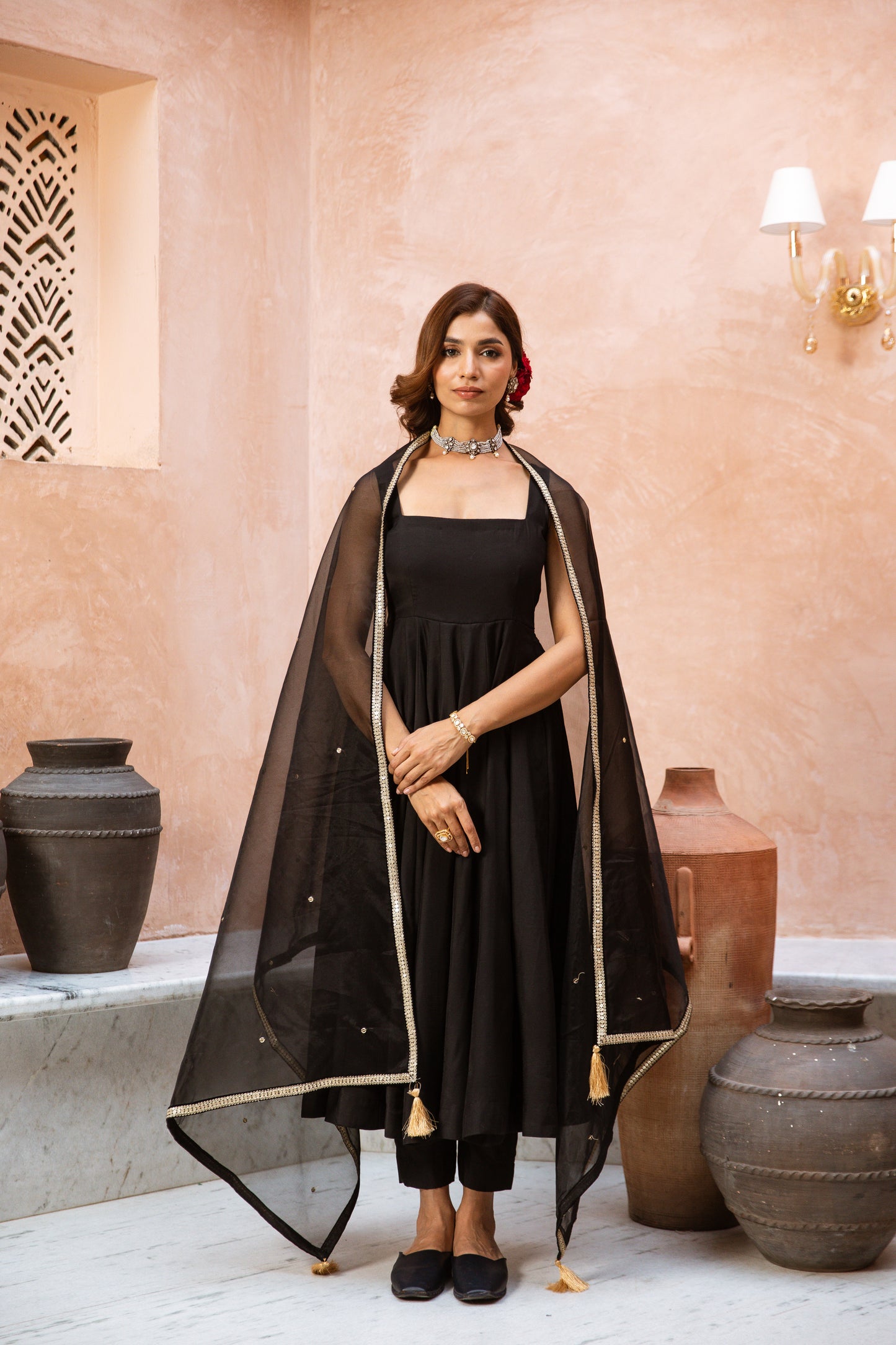 Anarkali Sleeveless Black
