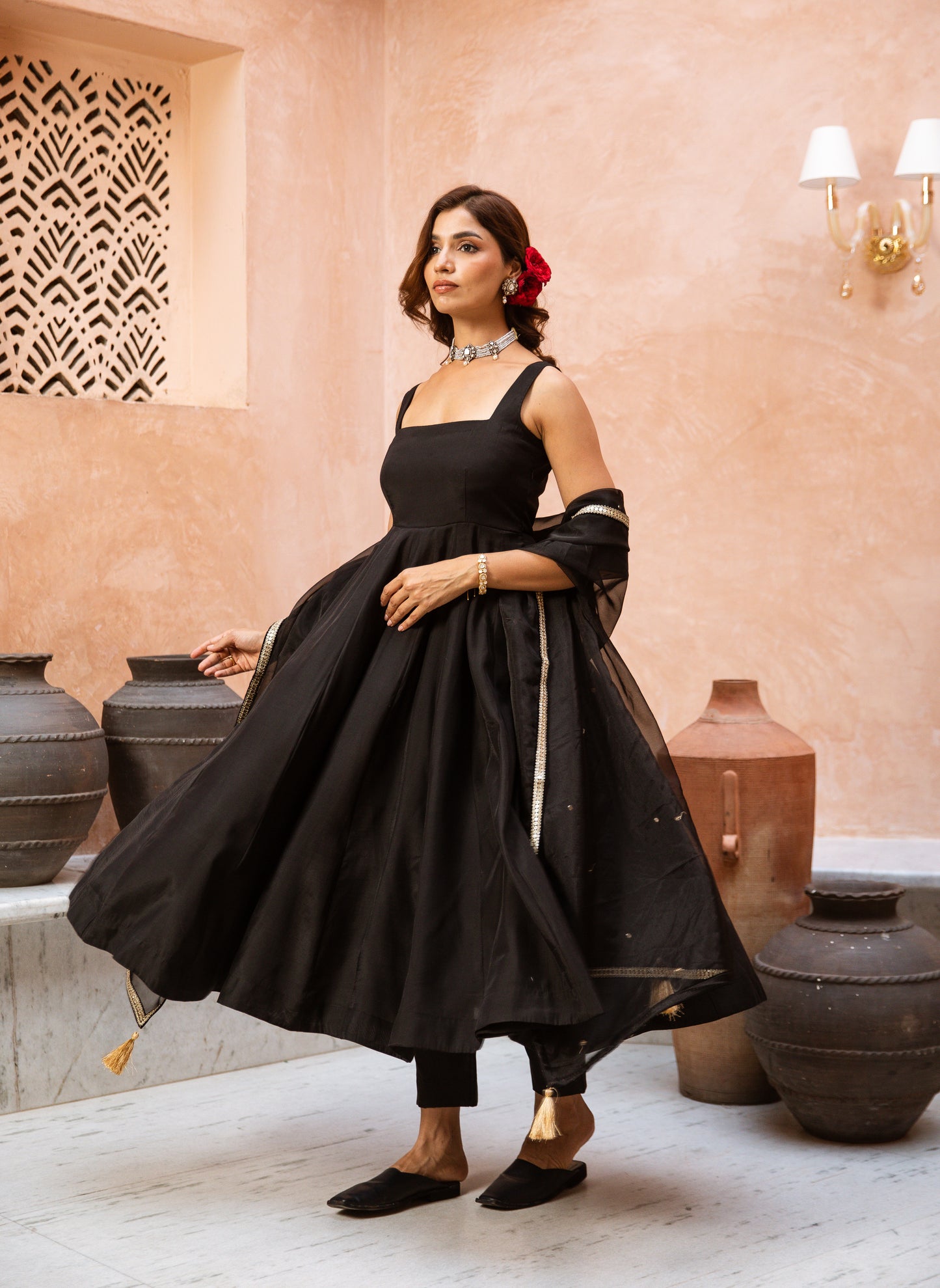 Anarkali Sleeveless Black