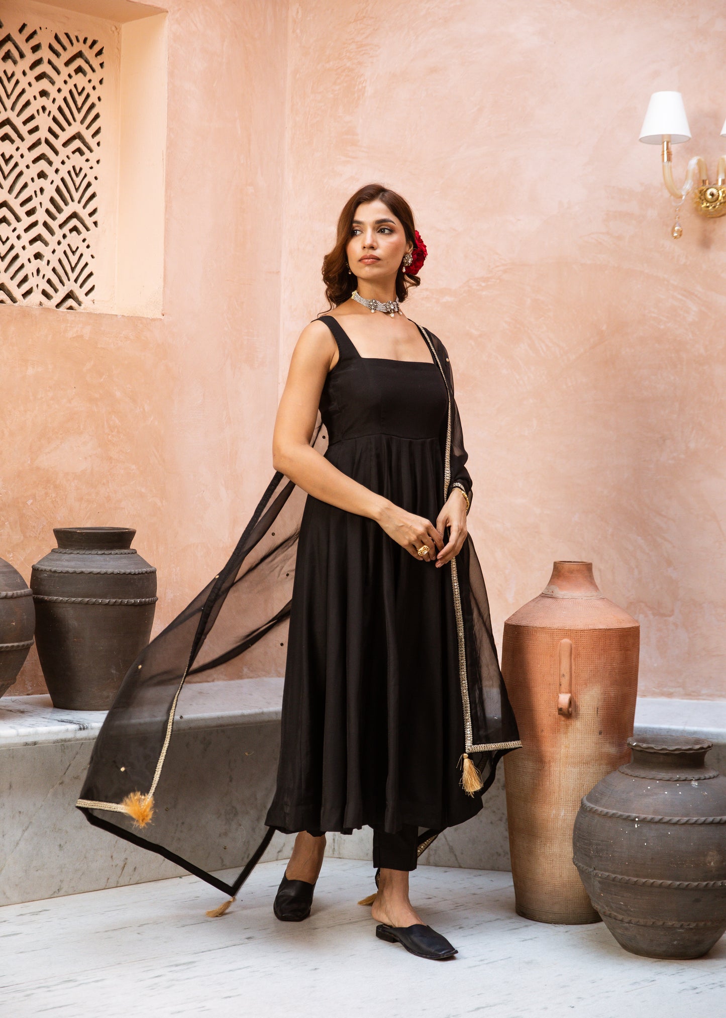 Anarkali Sleeveless Black