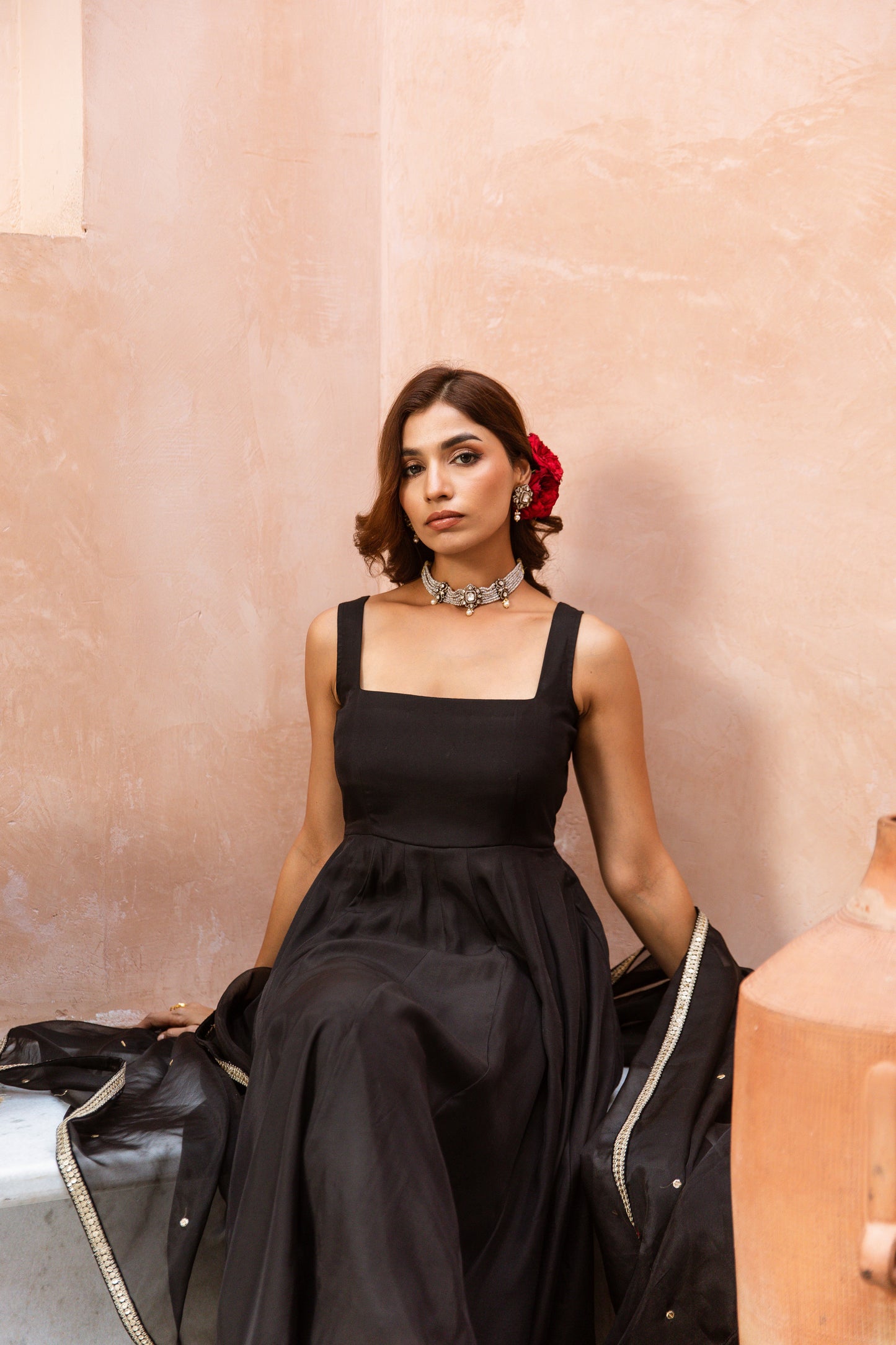 Anarkali Sleeveless Black