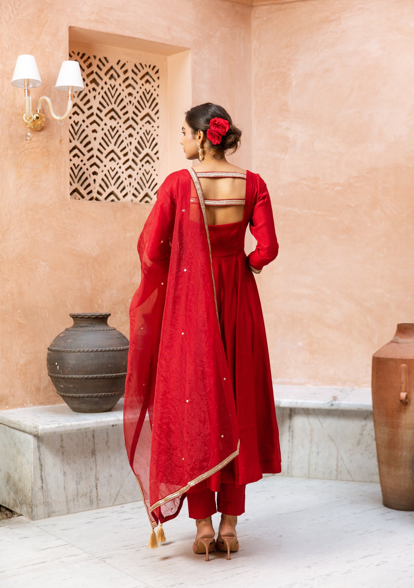 Anarkali Sleeved Red