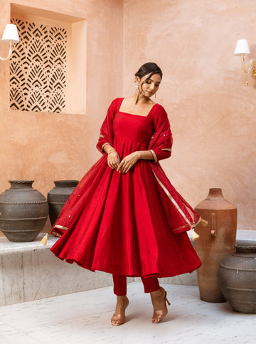 Anarkali Sleeveless Red