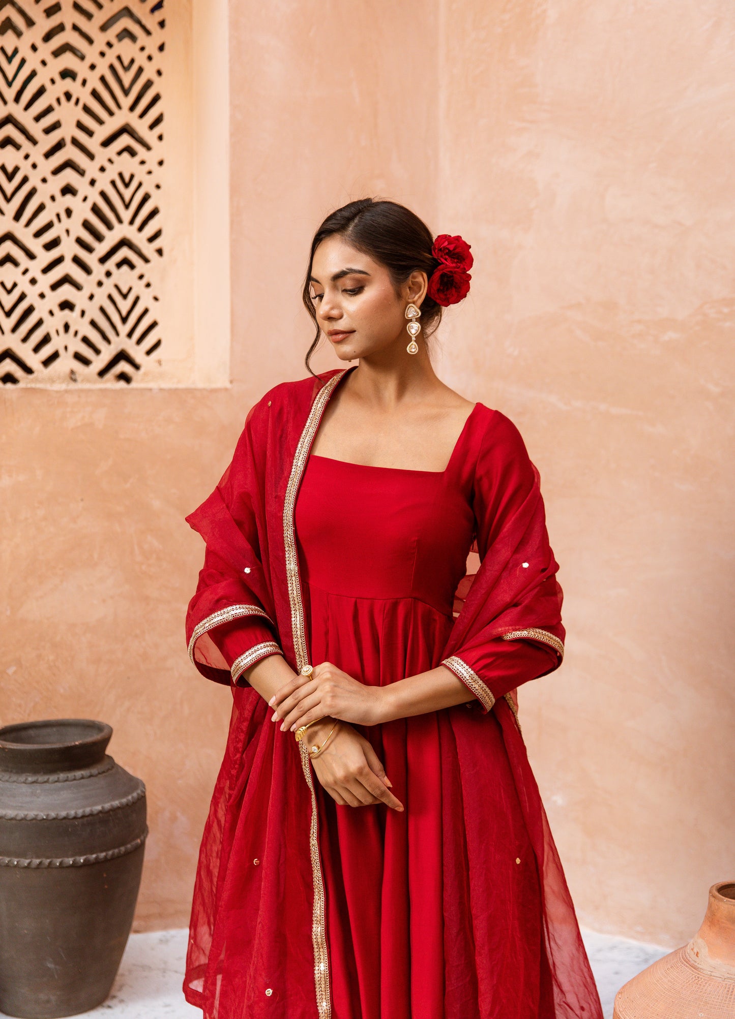 Anarkali Sleeved Red