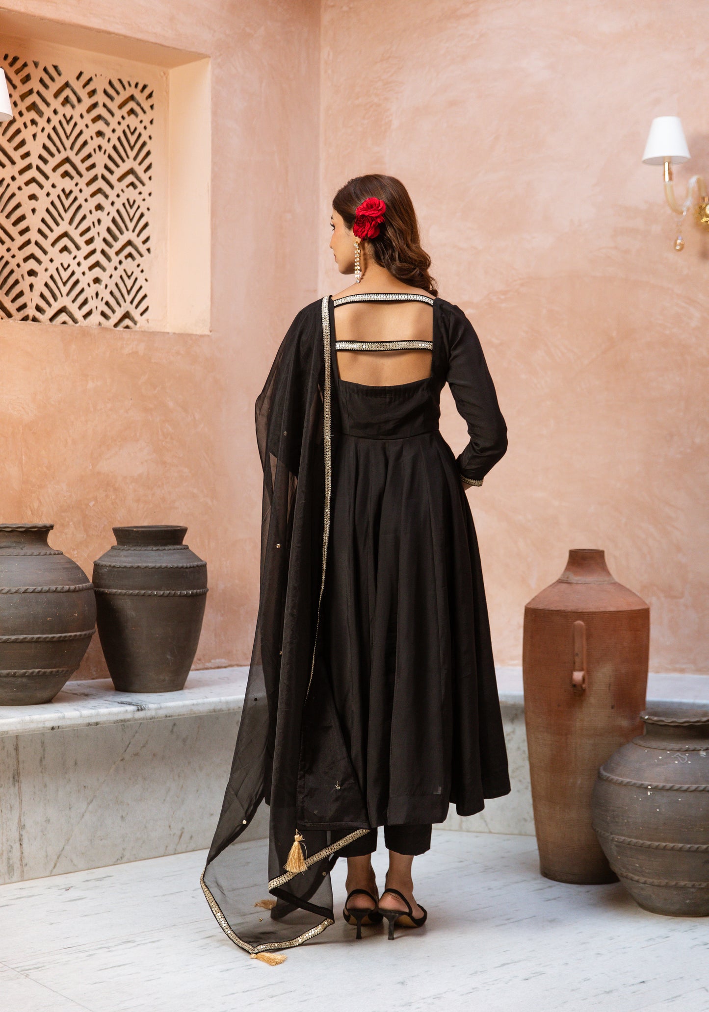 Anarkali Sleeved Black