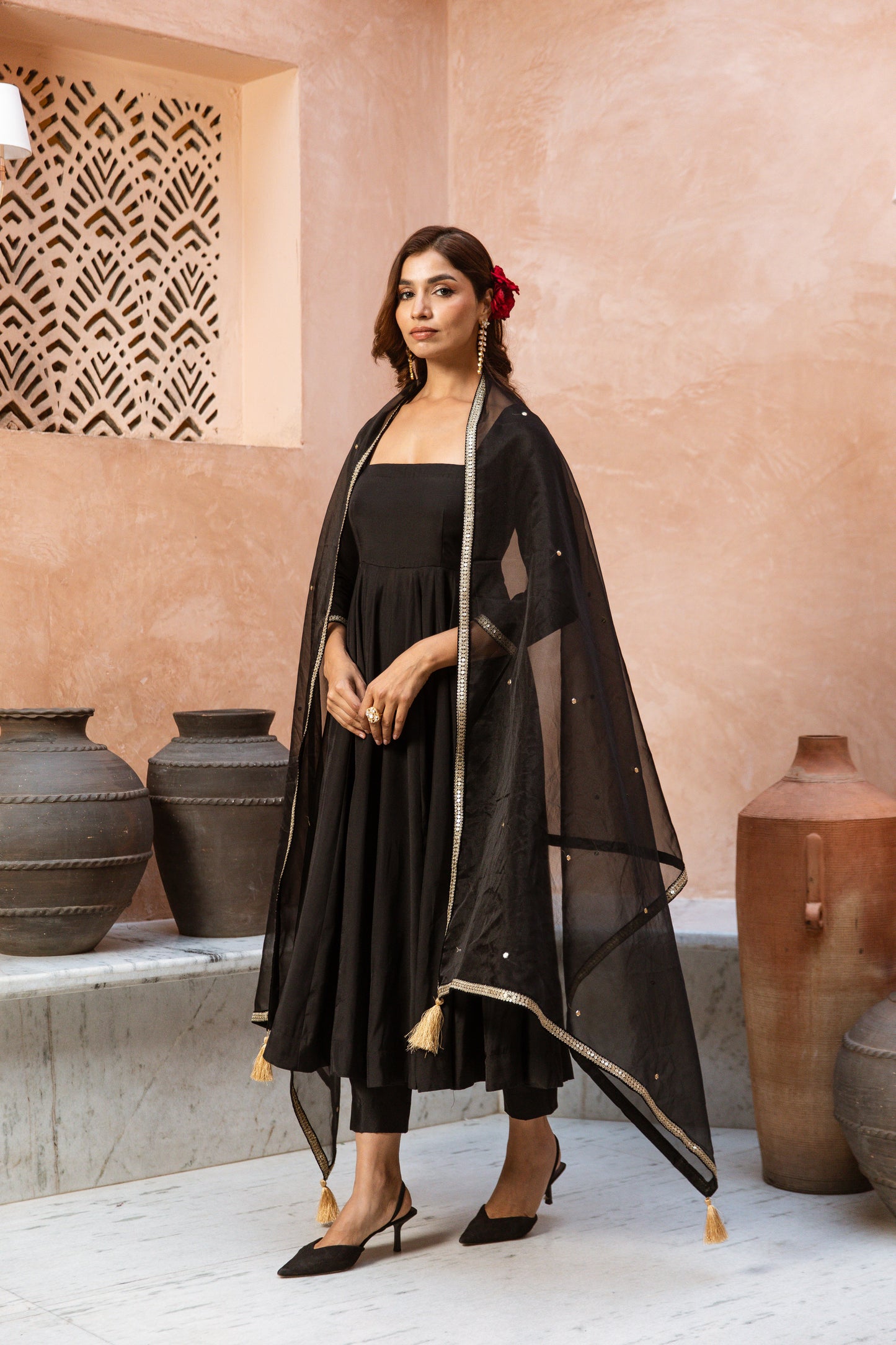 Anarkali Sleeved Black