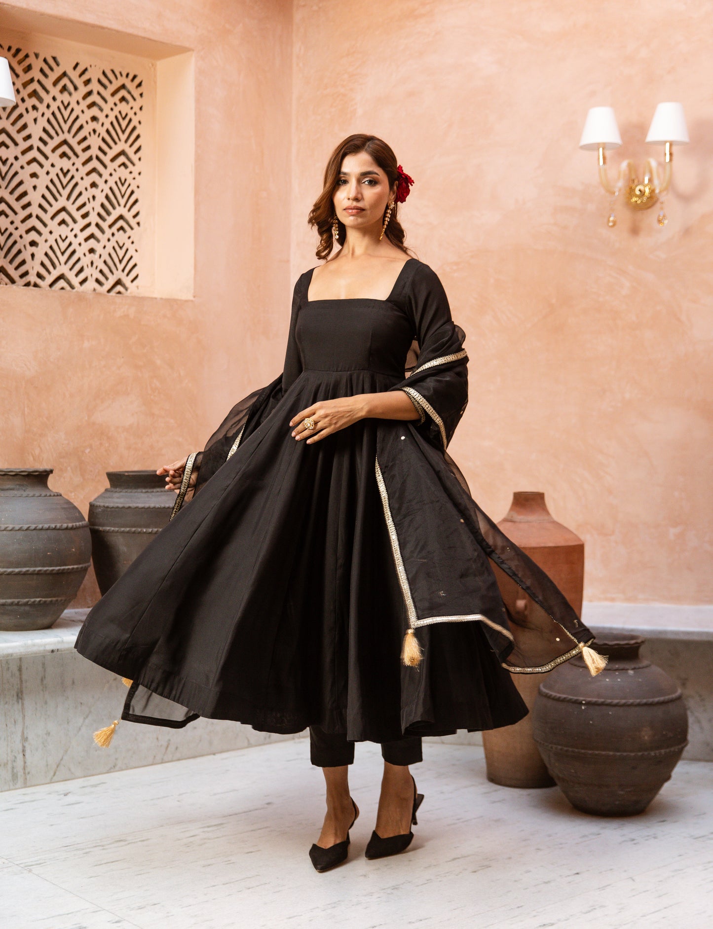 Anarkali Sleeved Black