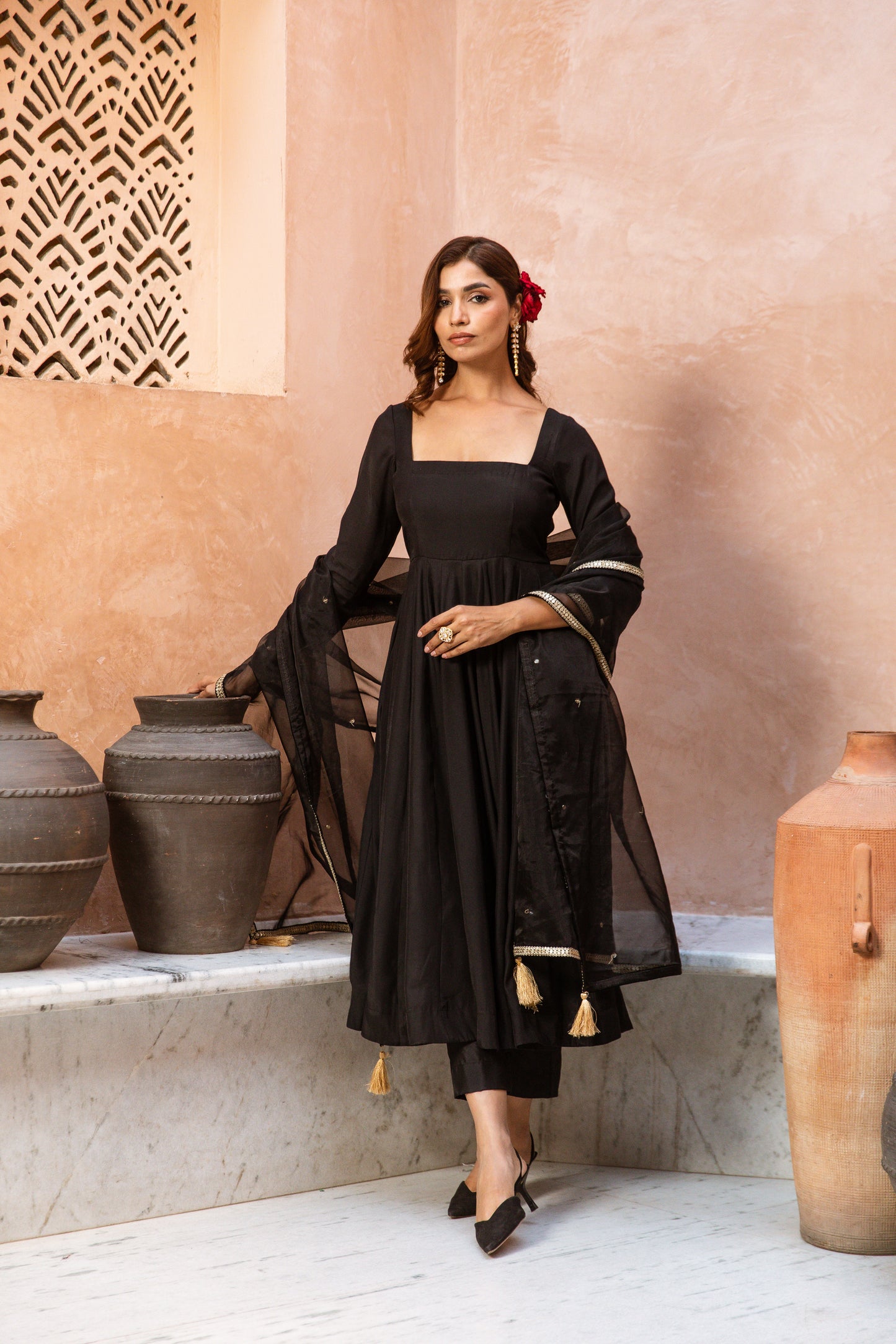 Anarkali Sleeved Black