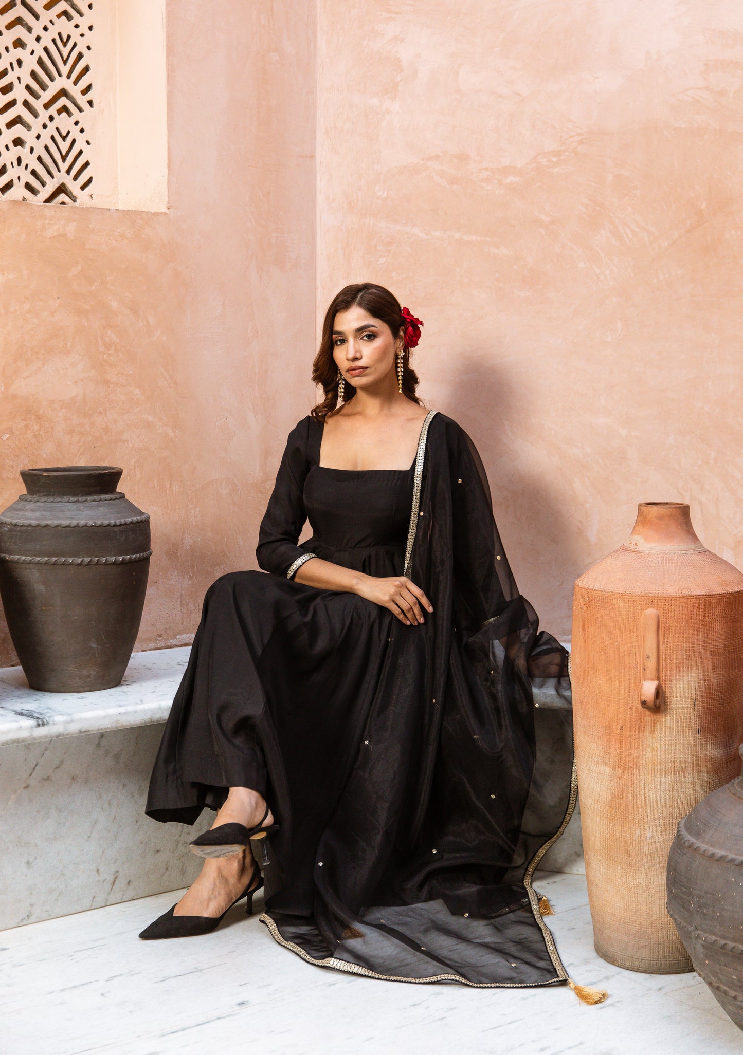 Anarkali Sleeved Black