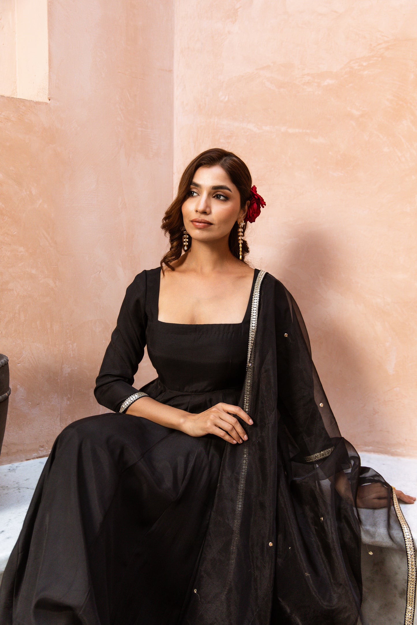 Anarkali Sleeved Black