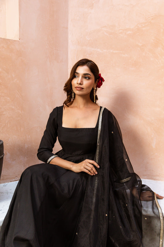 Anarkali Sleeved Black