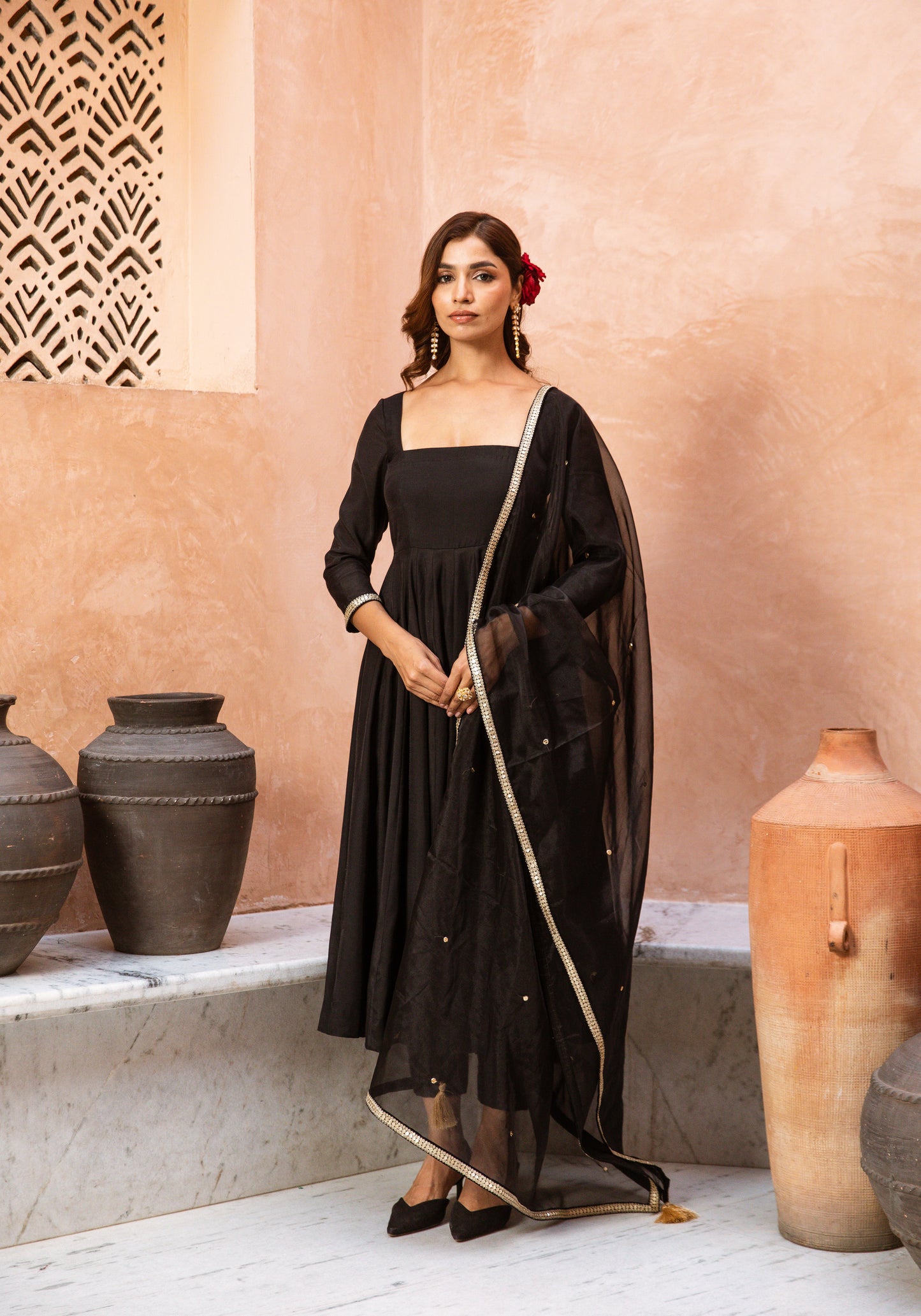 Anarkali Sleeved Black