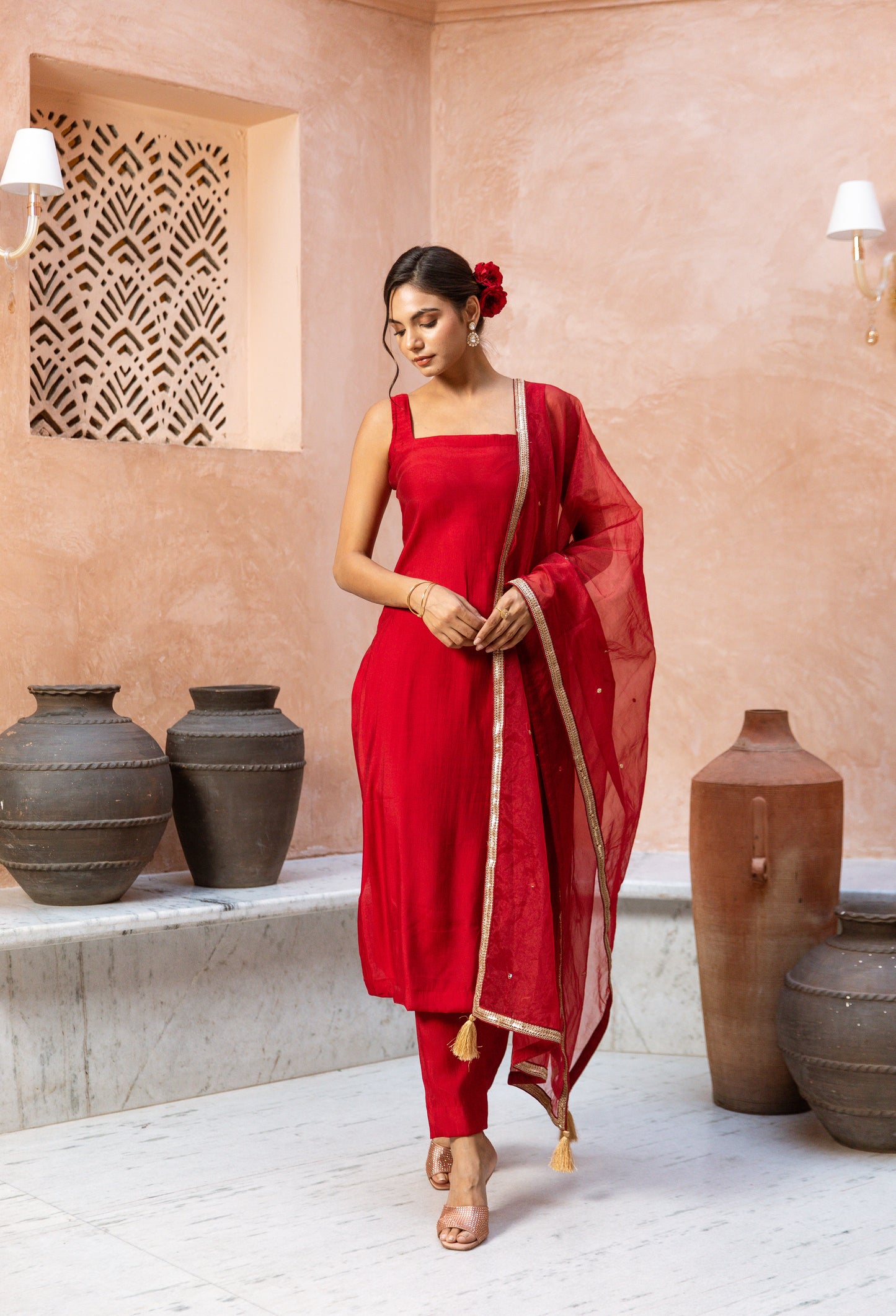Straight Cut Sleeveless Red