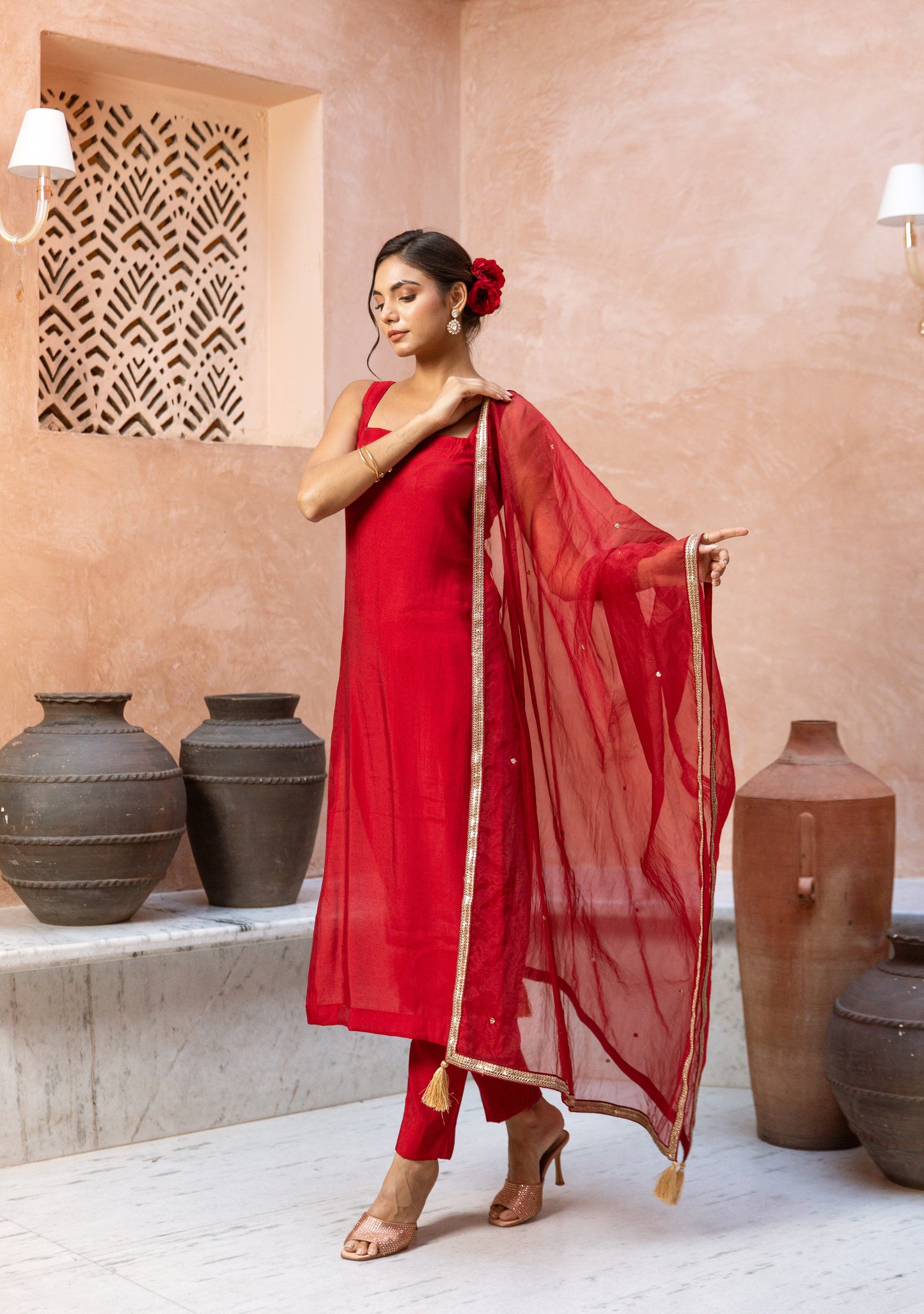 Straight Cut Sleeveless Red