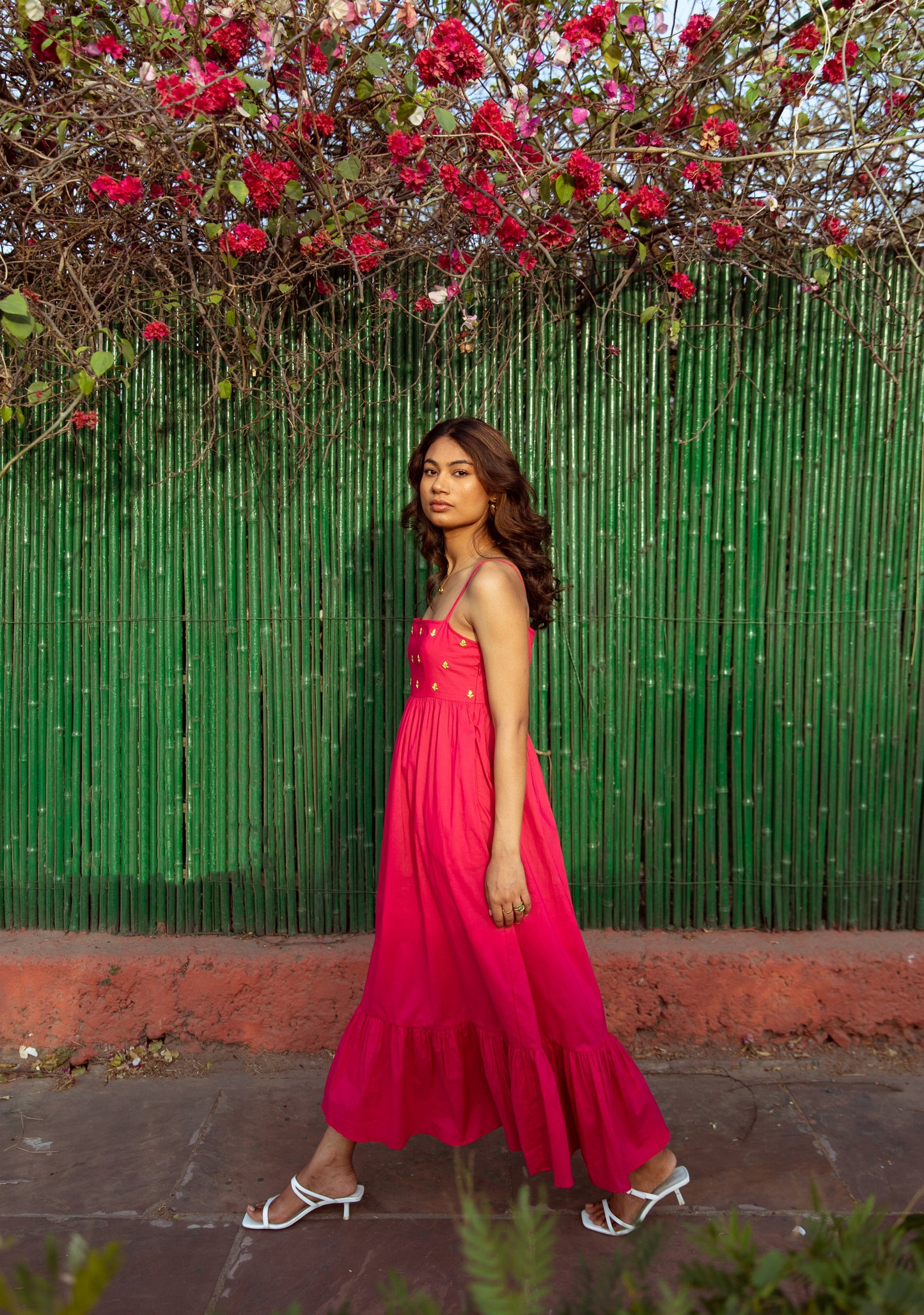 Pink Solid Thin Strap Dress