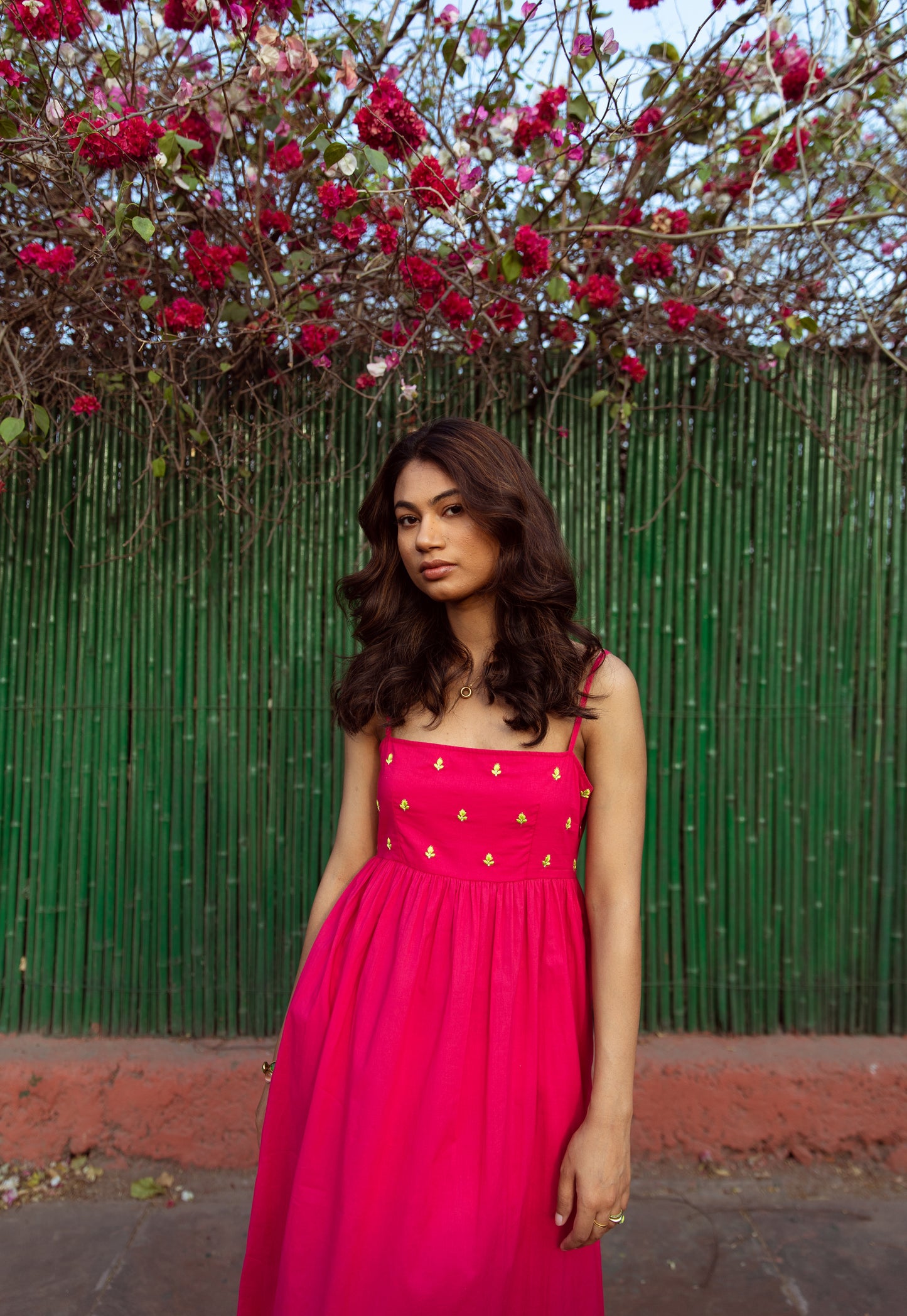 Pink Solid Thin Strap Dress