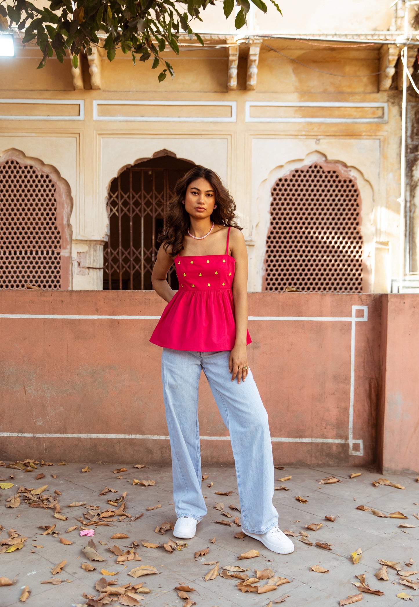 Pink Solid Thin Strap Top