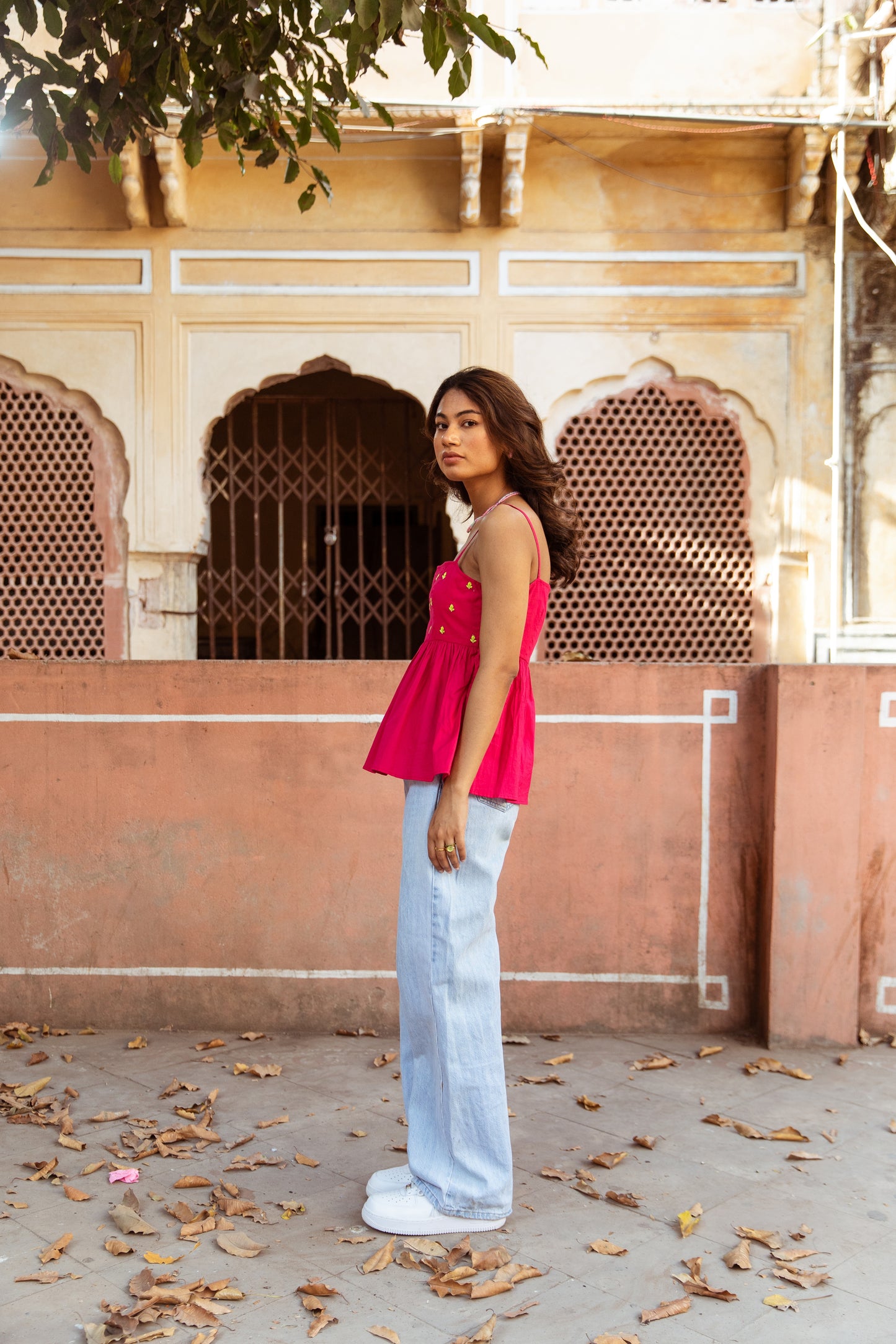 Pink Solid Thin Strap Top
