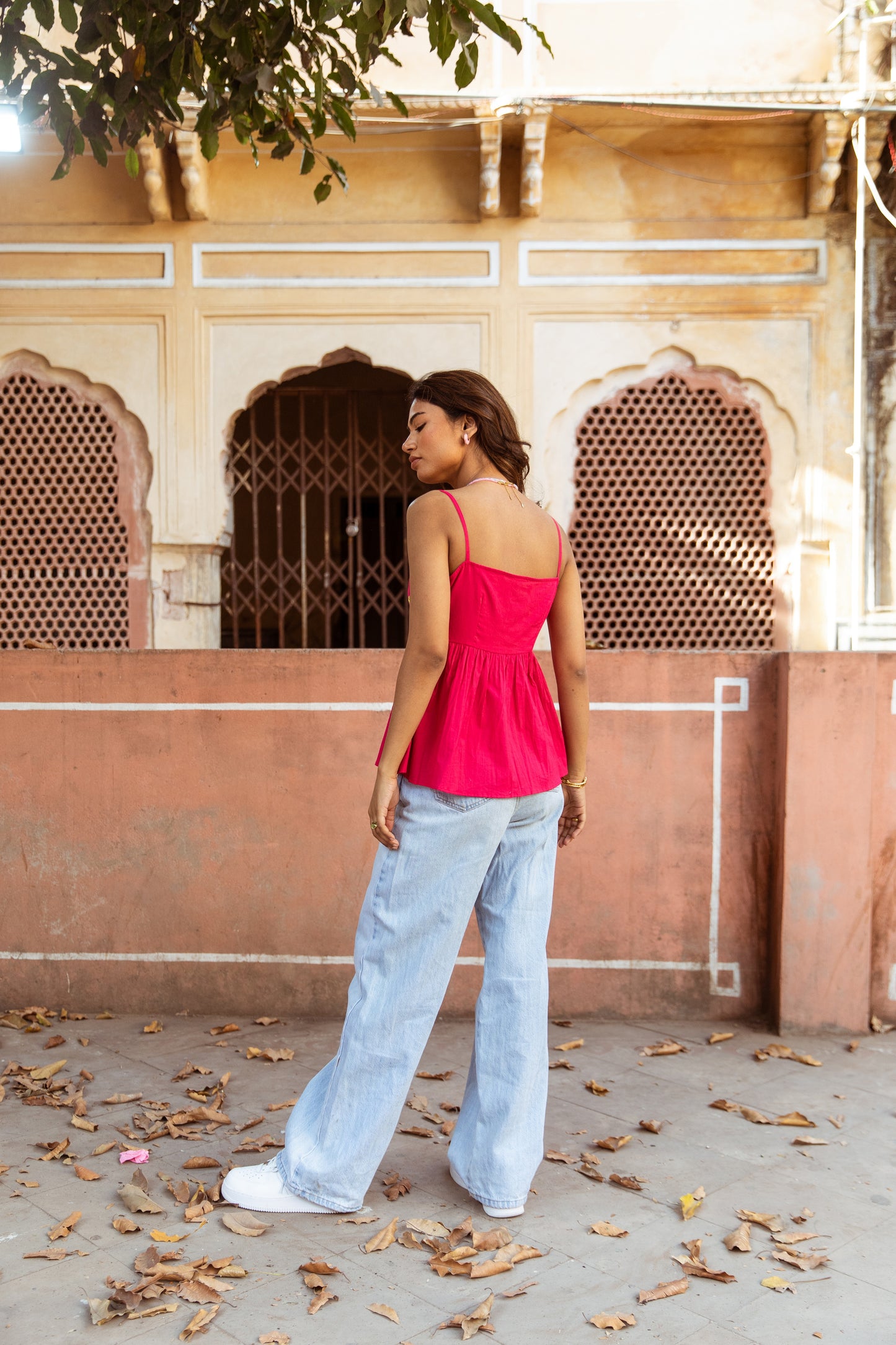 Pink Solid Thin Strap Top