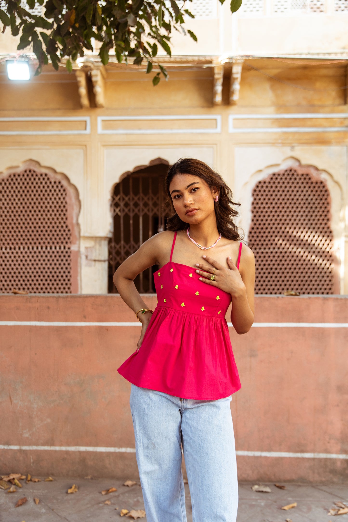 Pink Solid Thin Strap Top