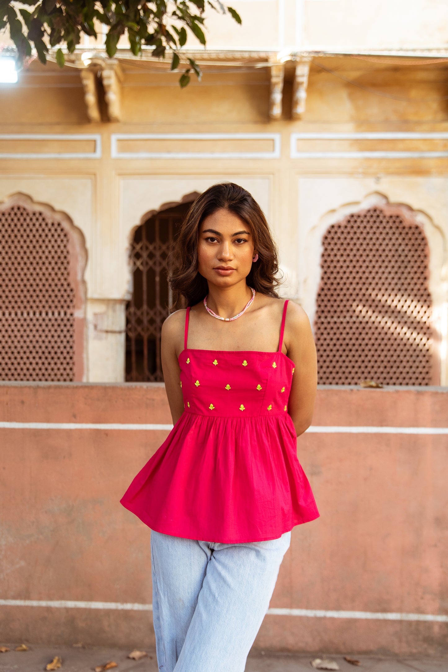 Pink Solid Thin Strap Top