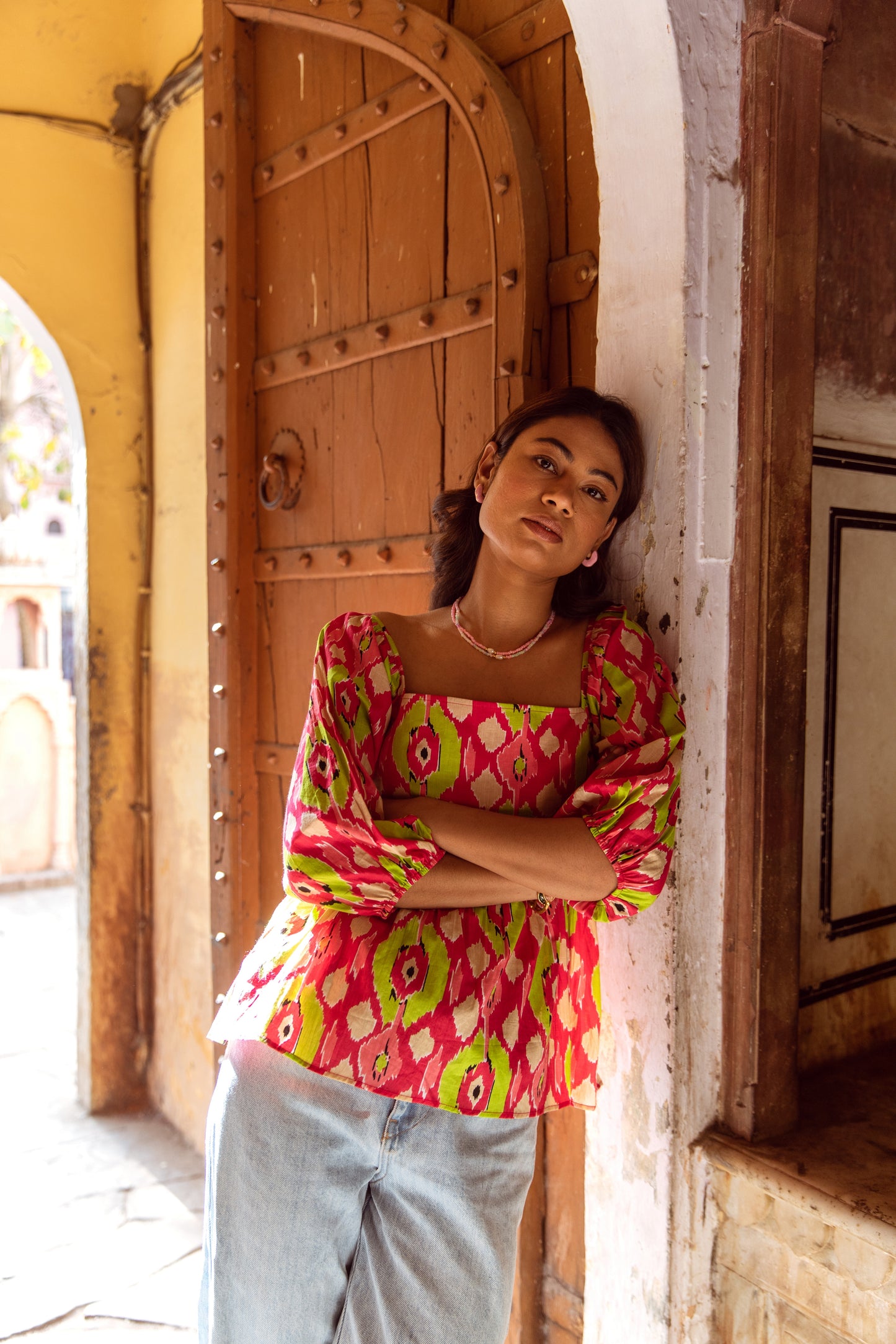 Pink Printed Sleeved Top